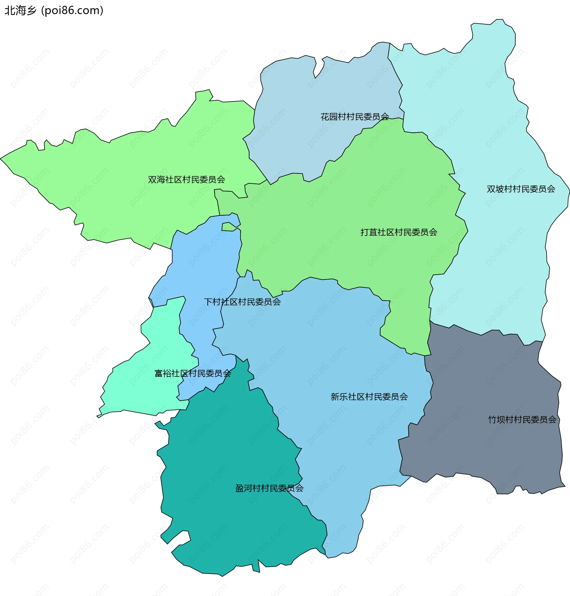 北海乡边界地图(五级行政区划)