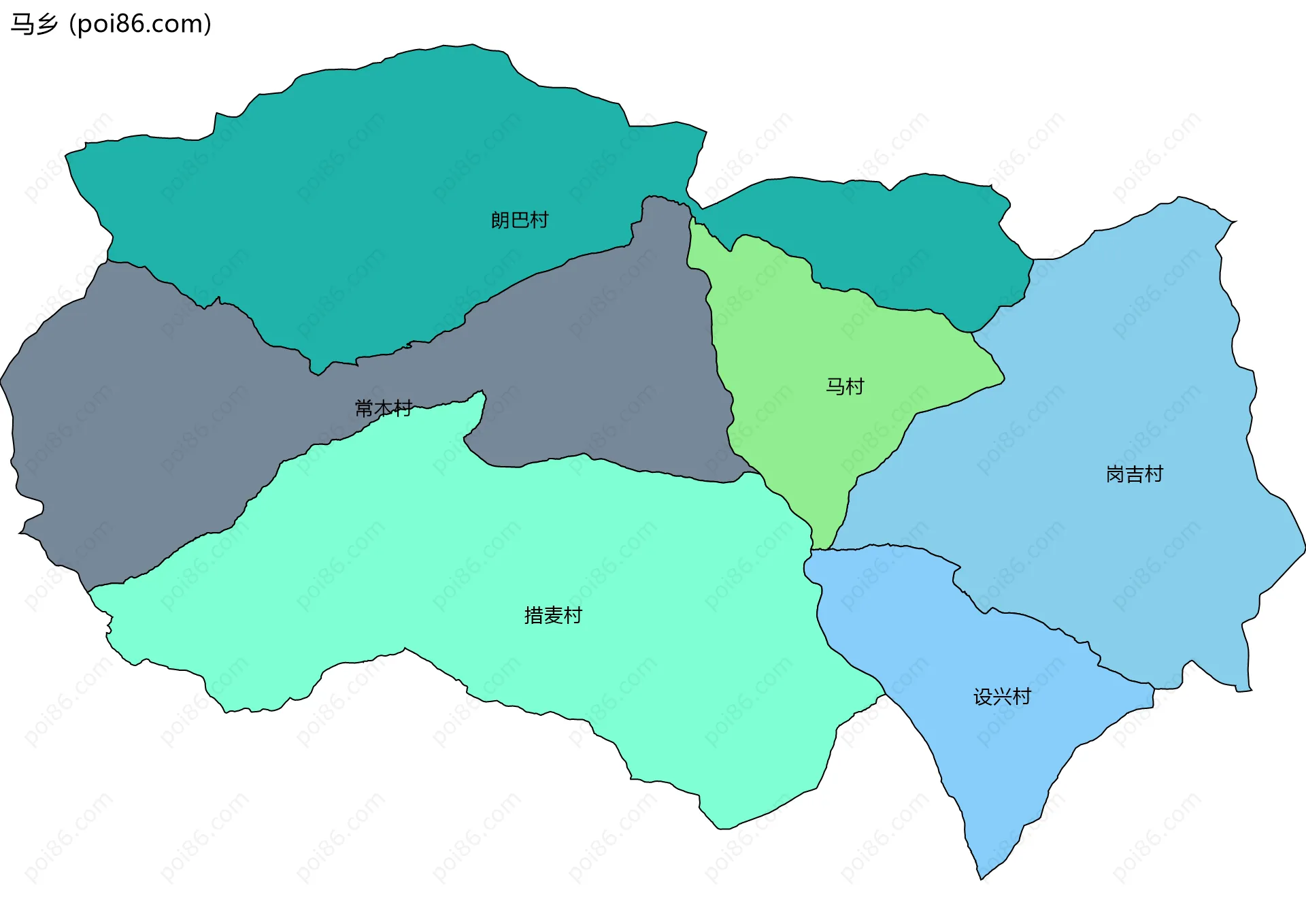 马乡边界地图(五级行政区划)