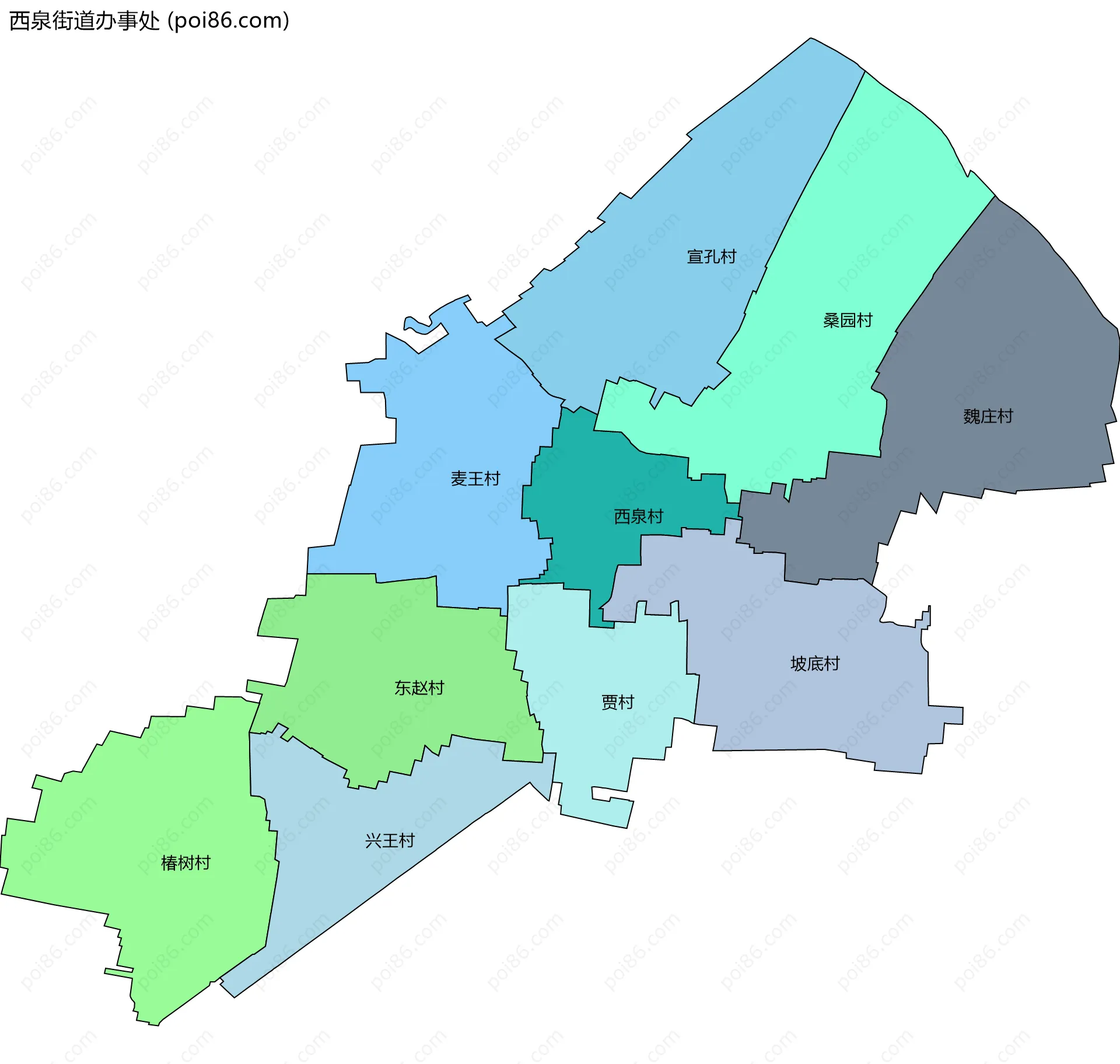 西泉街道办事处边界地图(五级行政区划)