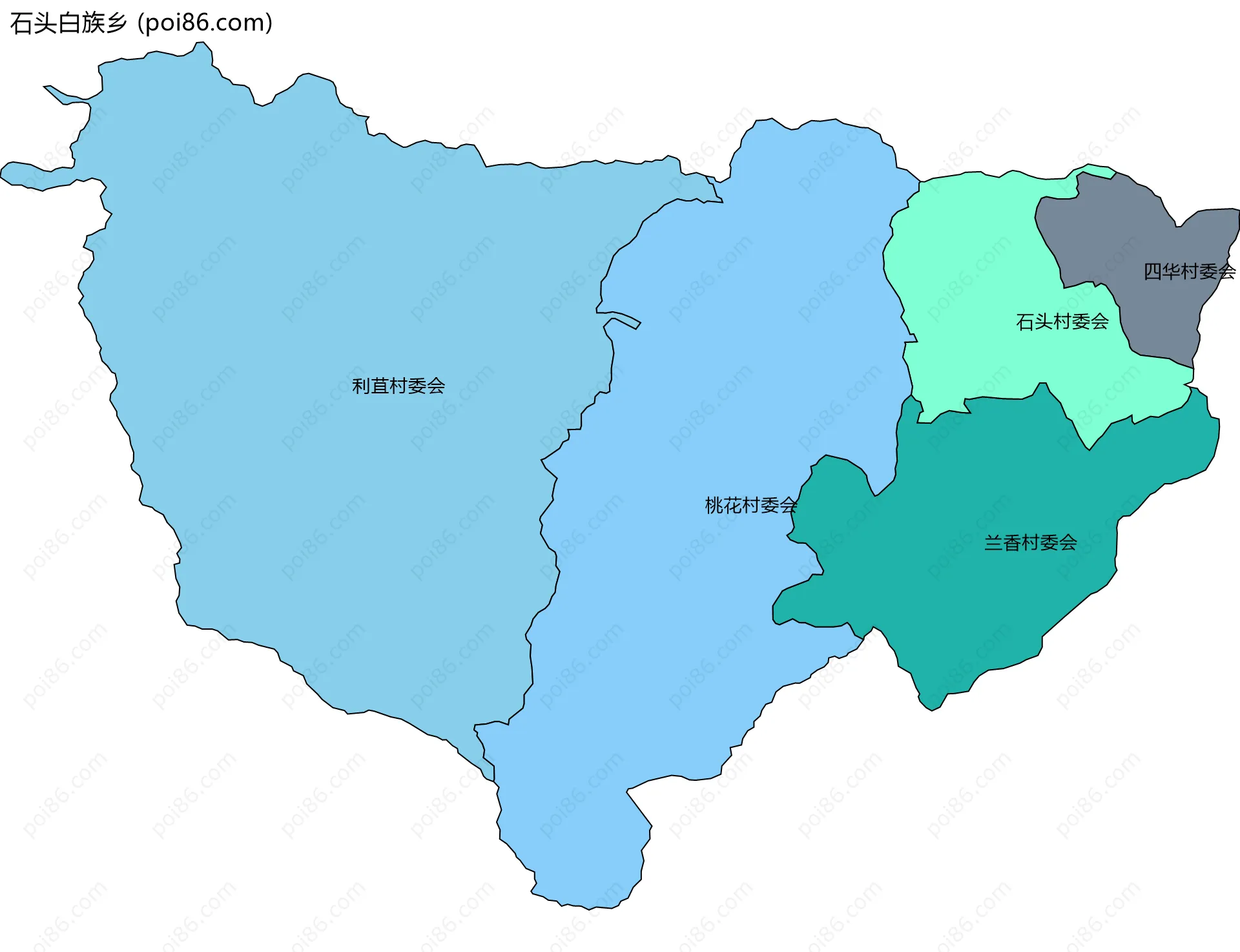 石头白族乡边界地图(五级行政区划)