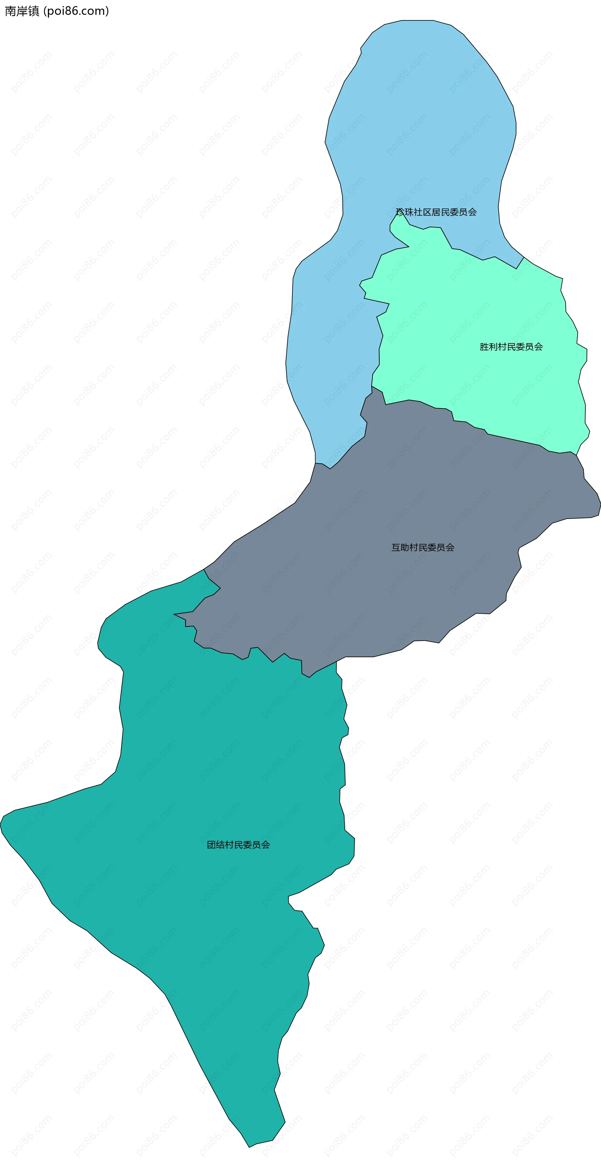 南岸镇边界地图(五级行政区划)