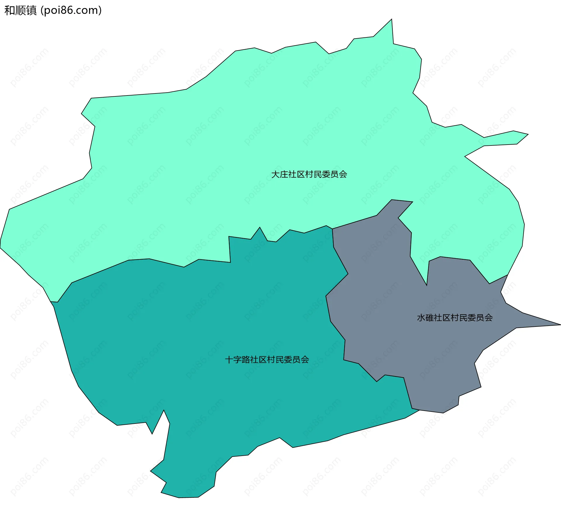 和顺镇边界地图(五级行政区划)