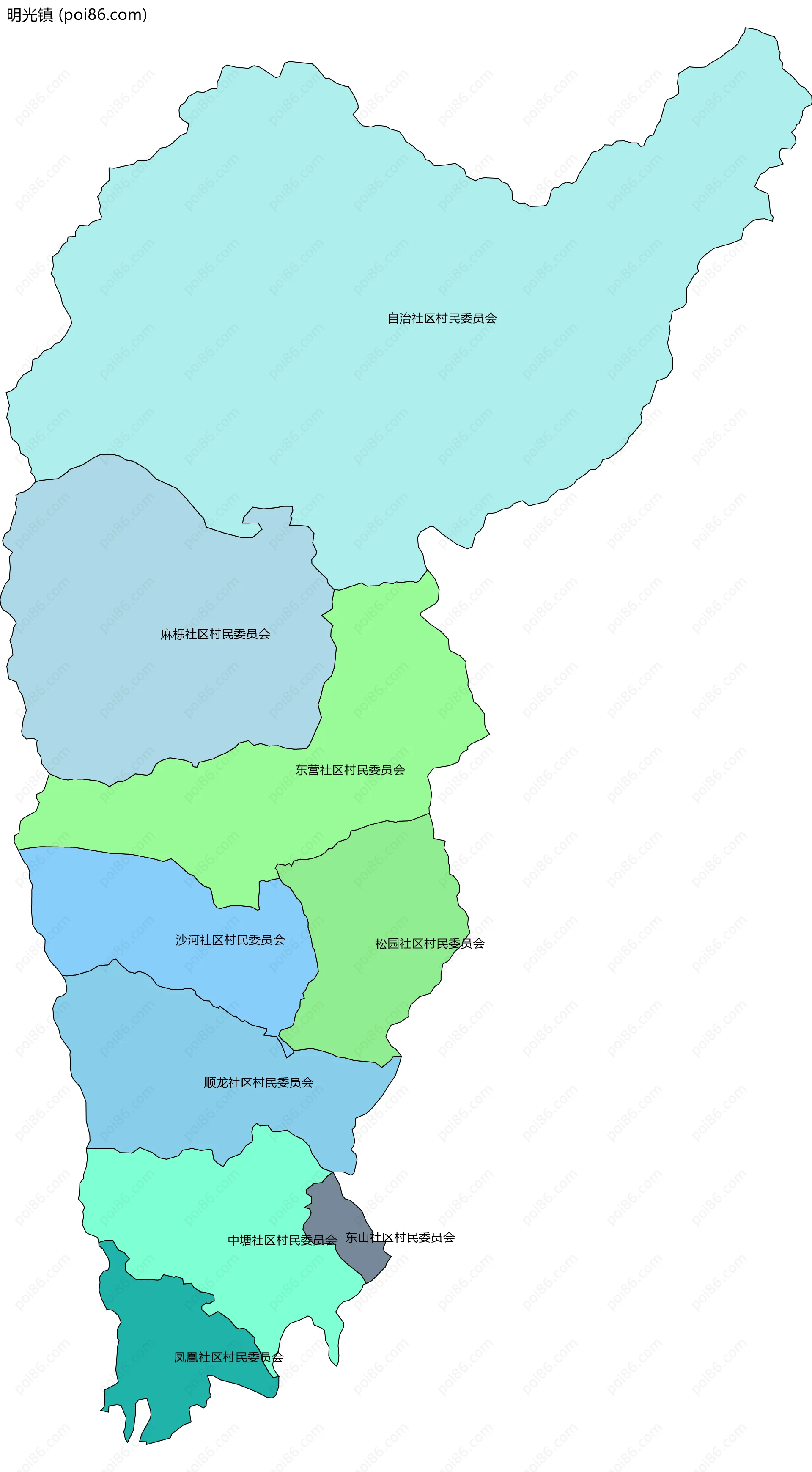 明光镇边界地图(五级行政区划)