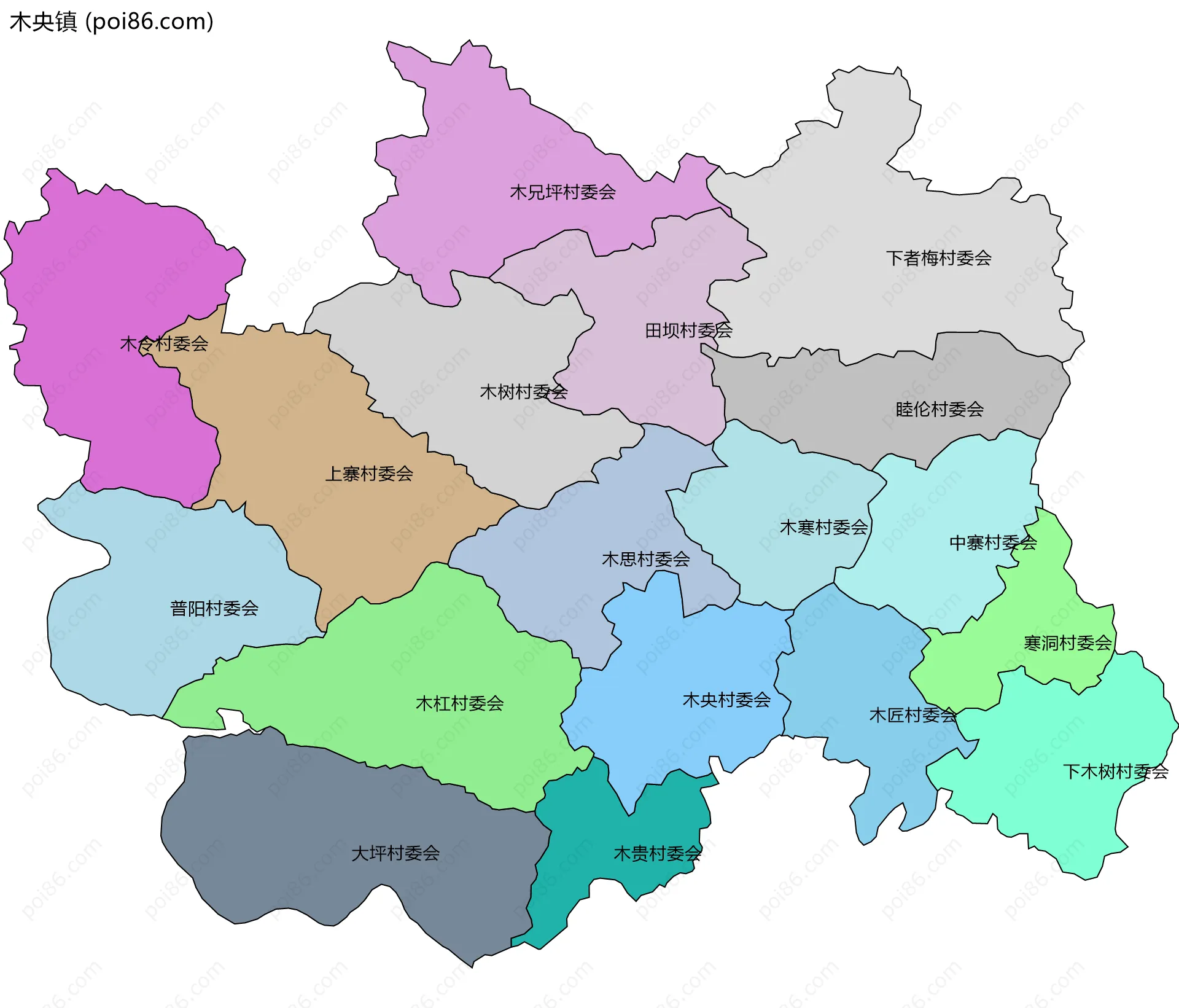 木央镇边界地图(五级行政区划)