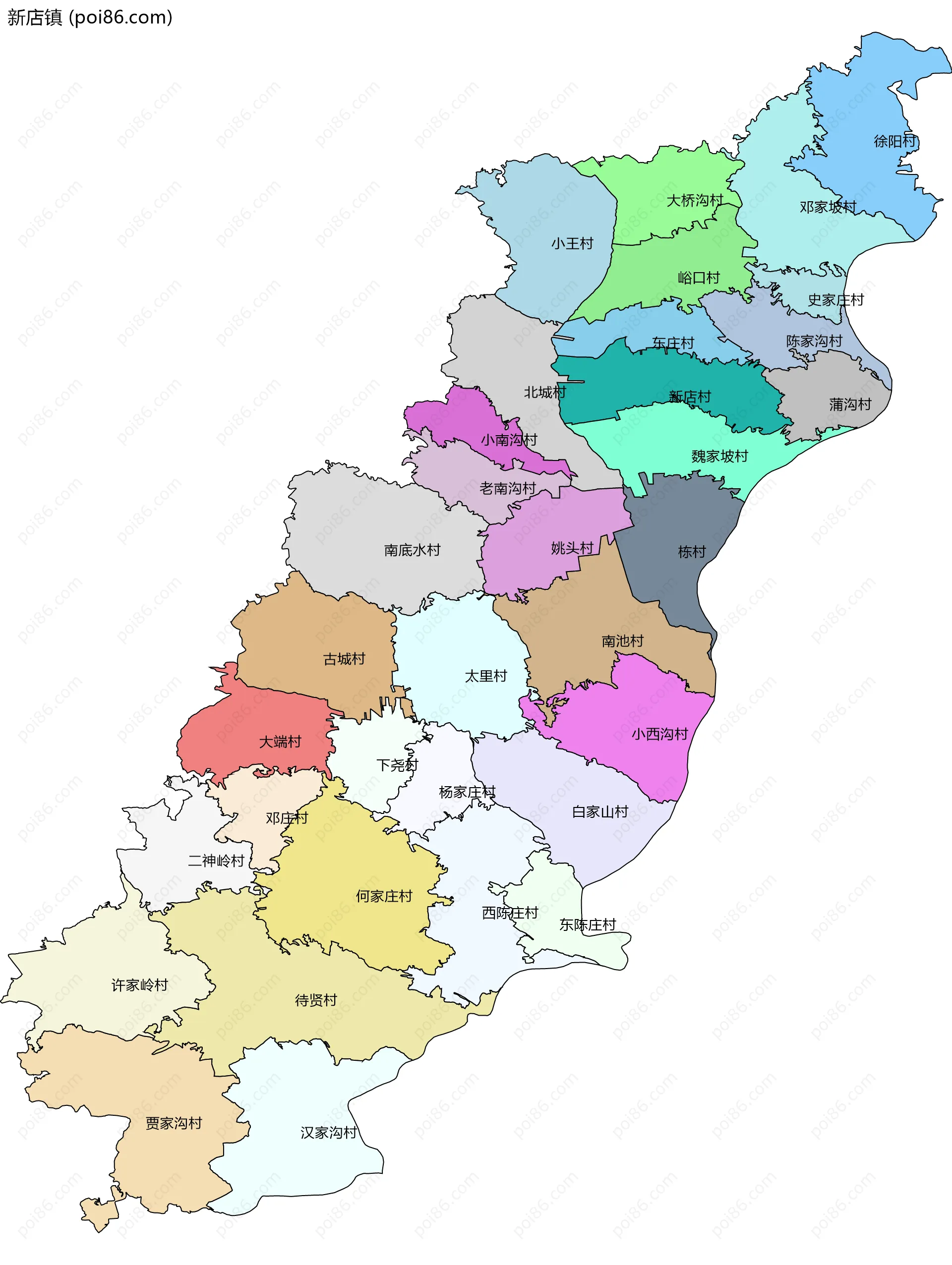 新店镇边界地图(五级行政区划)