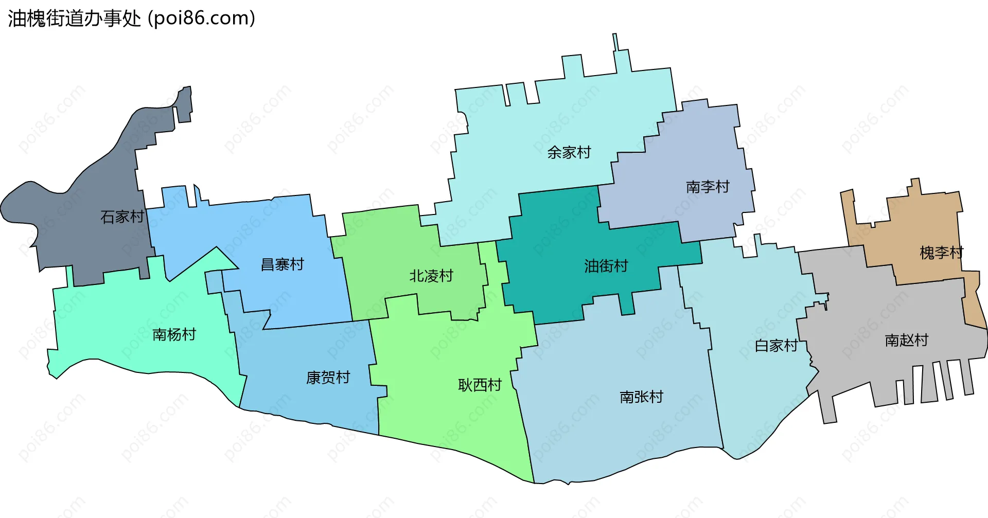 油槐街道办事处边界地图(五级行政区划)