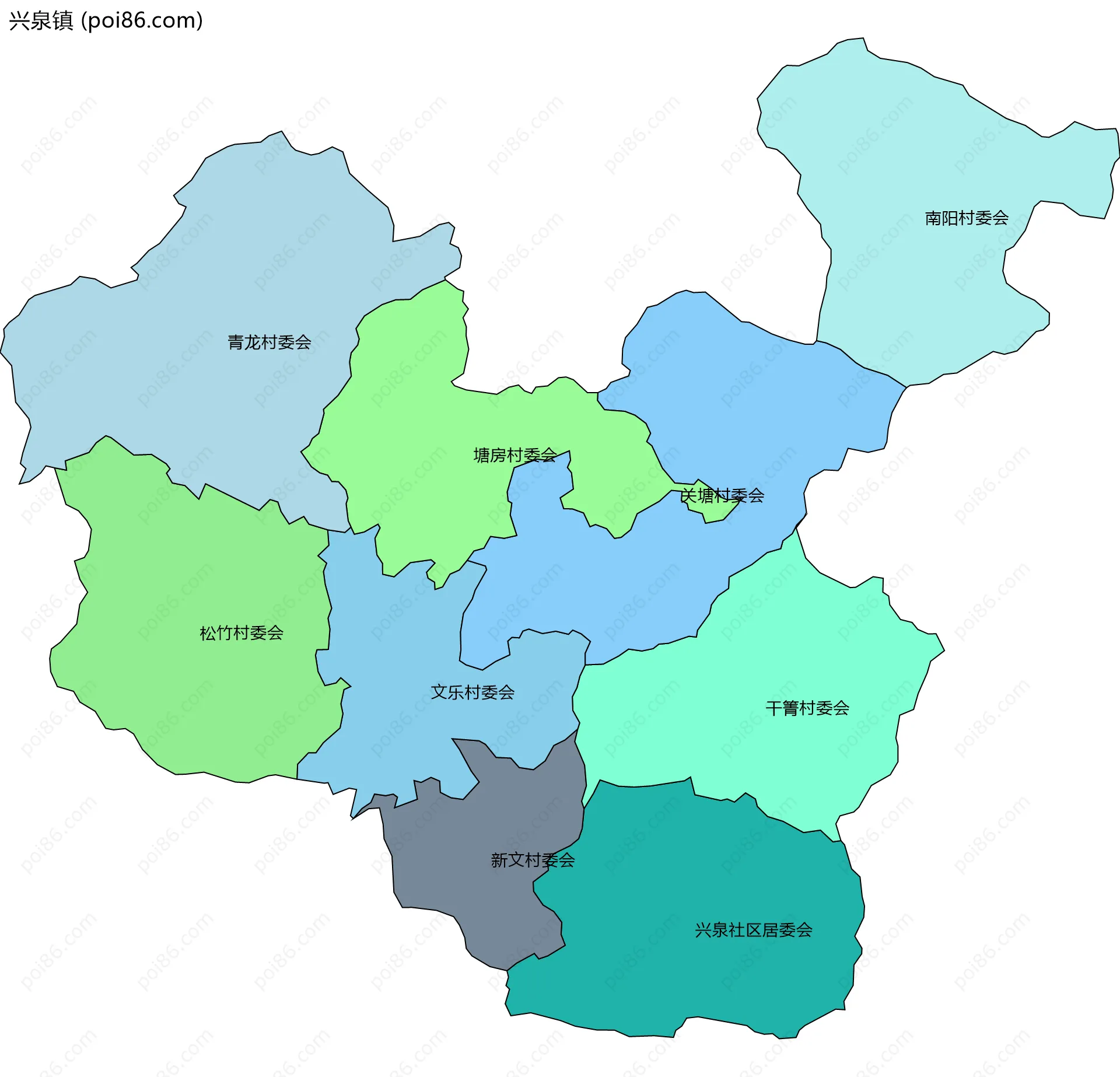 兴泉镇边界地图(五级行政区划)