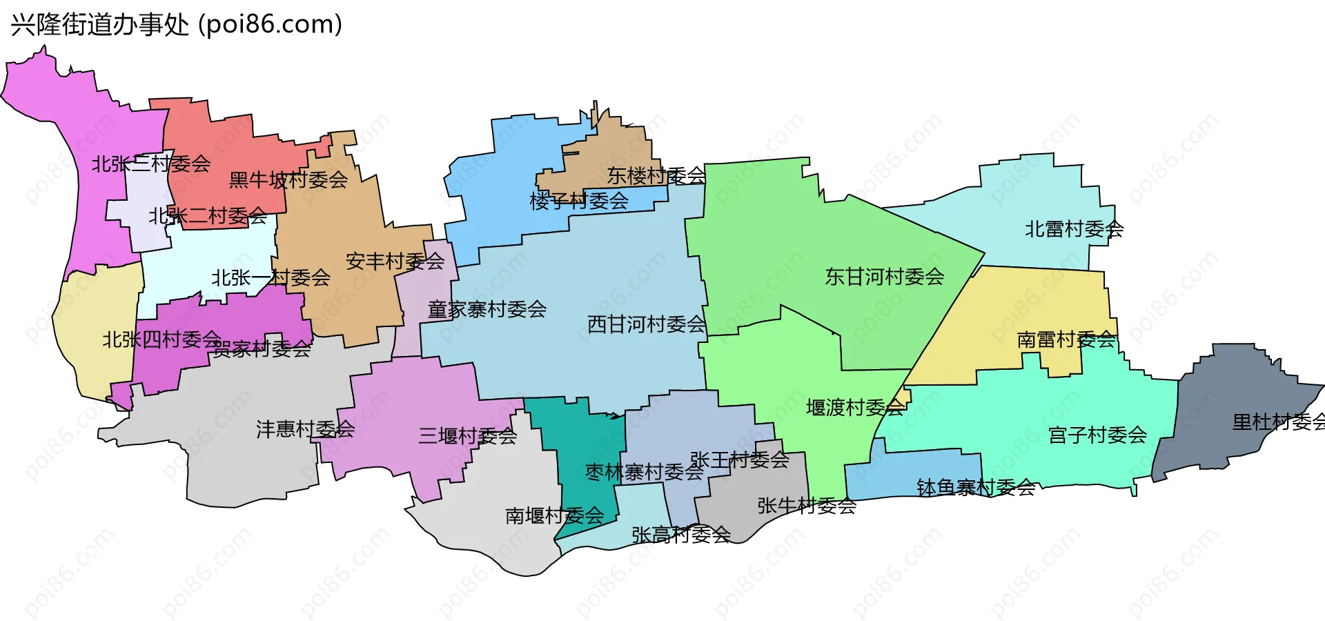兴隆街道办事处边界地图(五级行政区划)