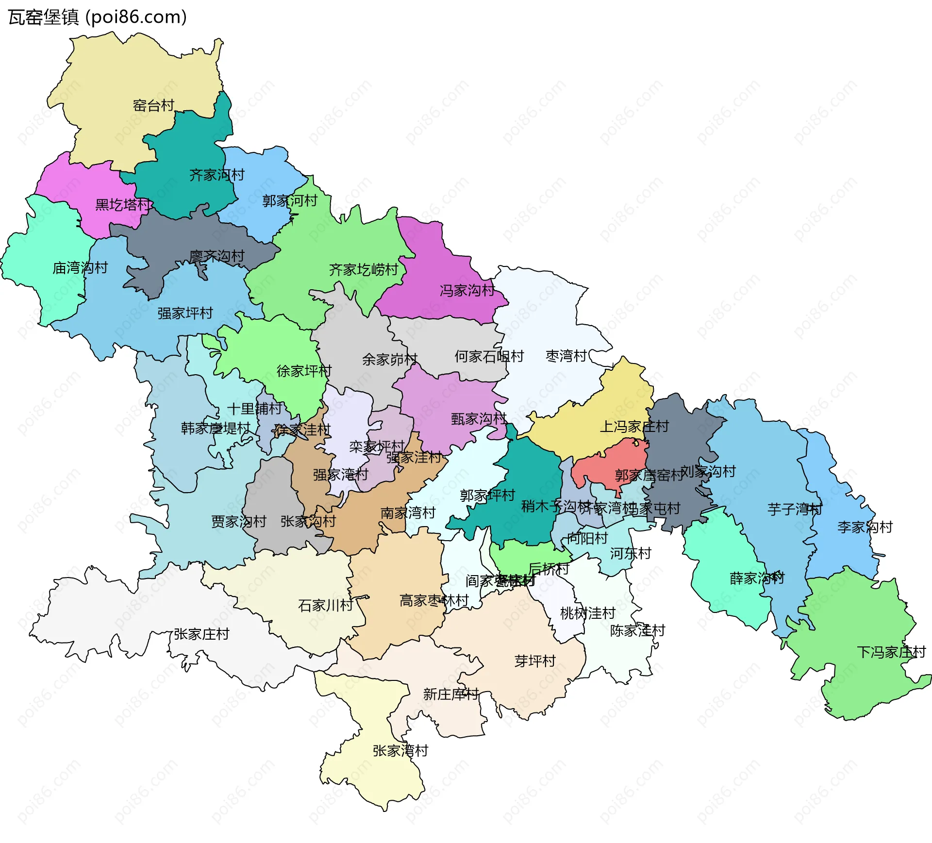 瓦窑堡镇边界地图(五级行政区划)