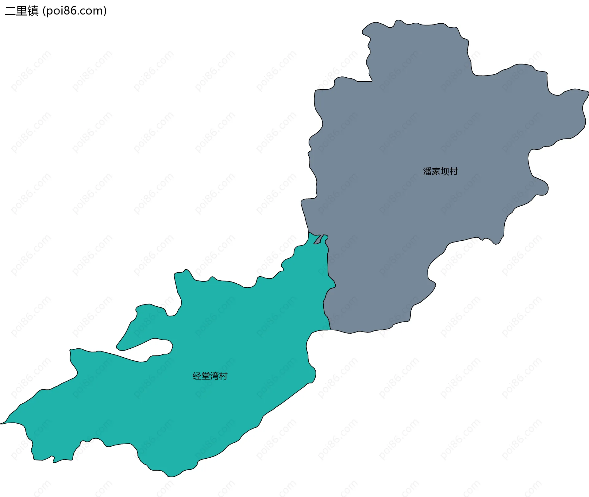 二里镇边界地图(五级行政区划)