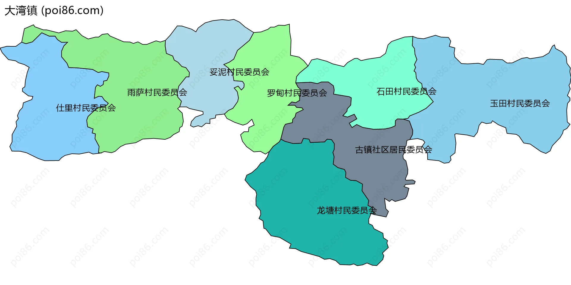 大湾镇边界地图(五级行政区划)