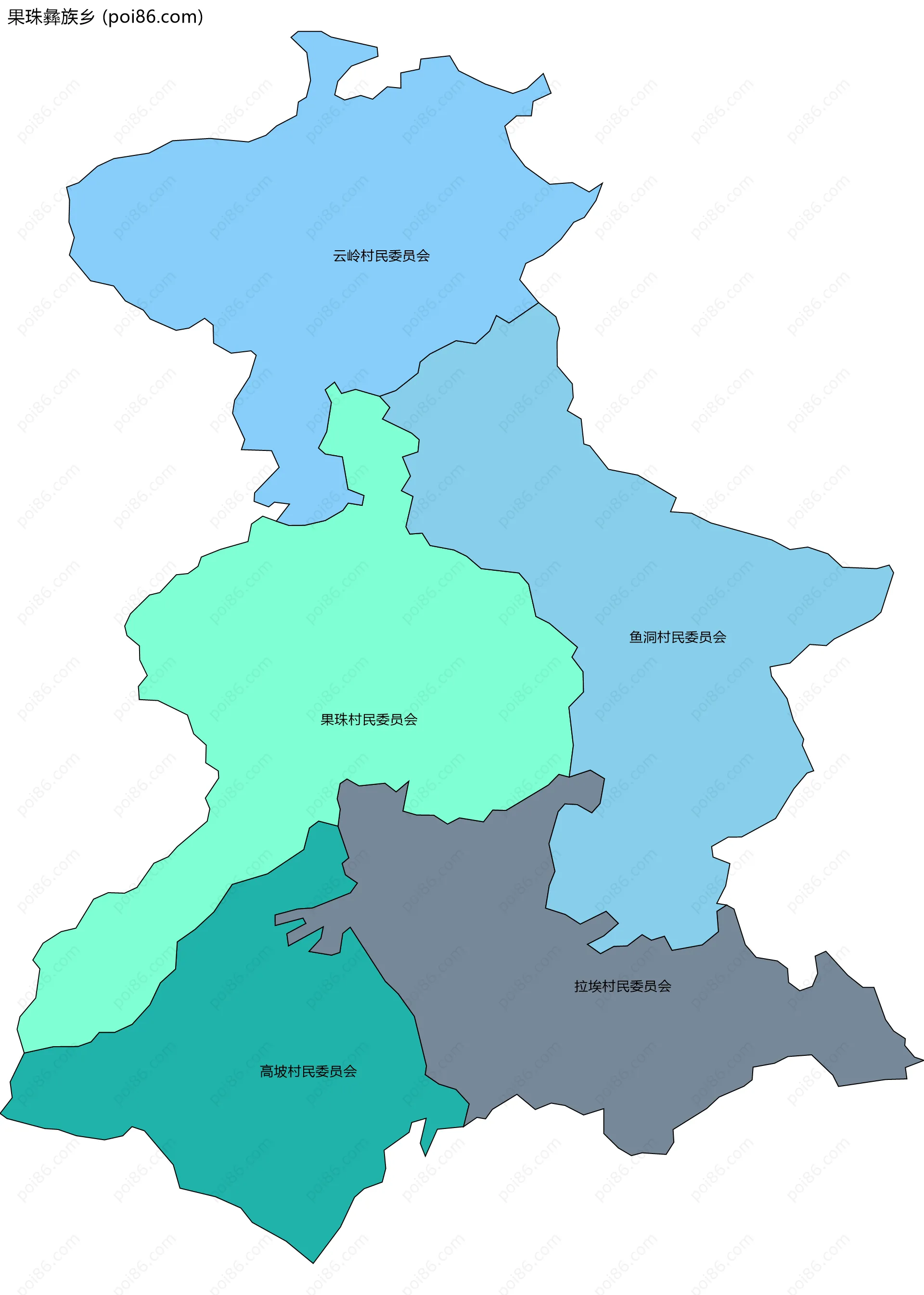 果珠彝族乡边界地图(五级行政区划)