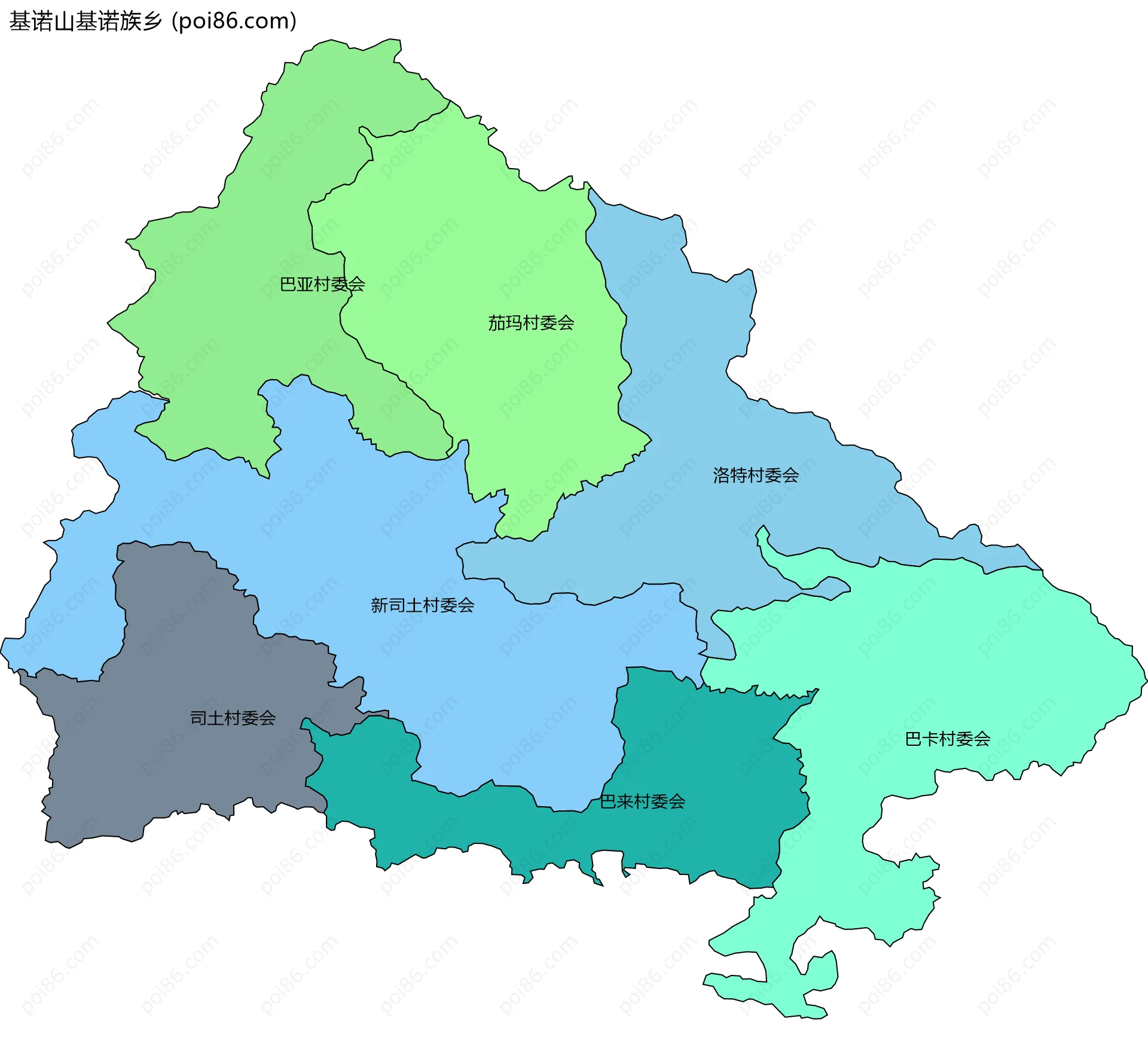 基诺山基诺族乡边界地图(五级行政区划)