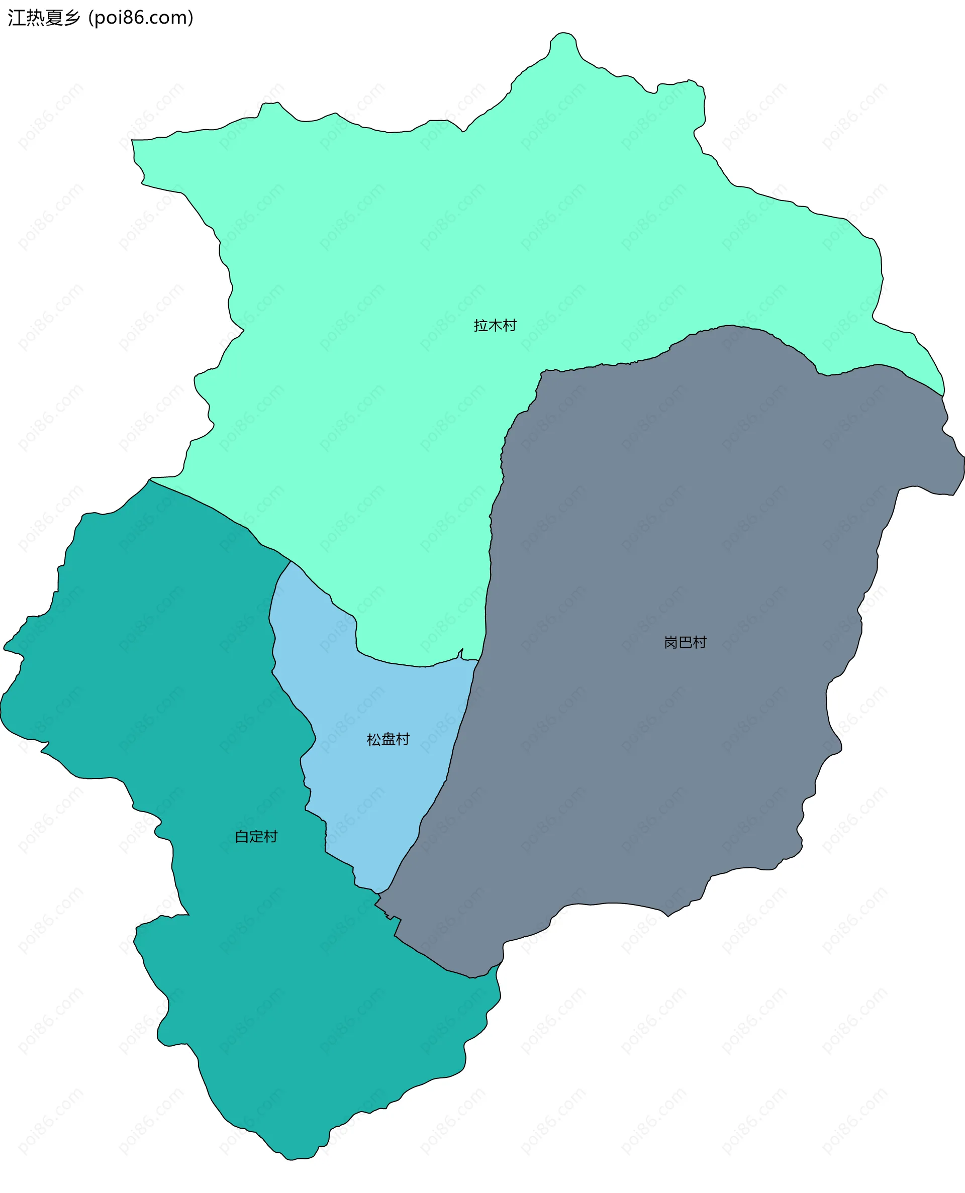 江热夏乡边界地图(五级行政区划)