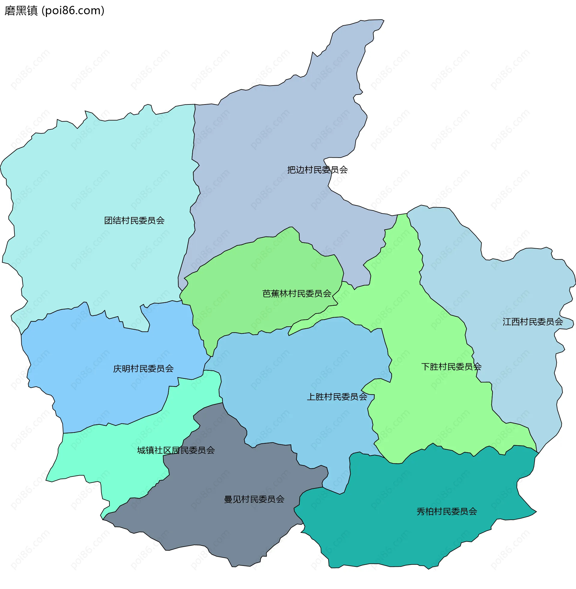 磨黑镇边界地图(五级行政区划)