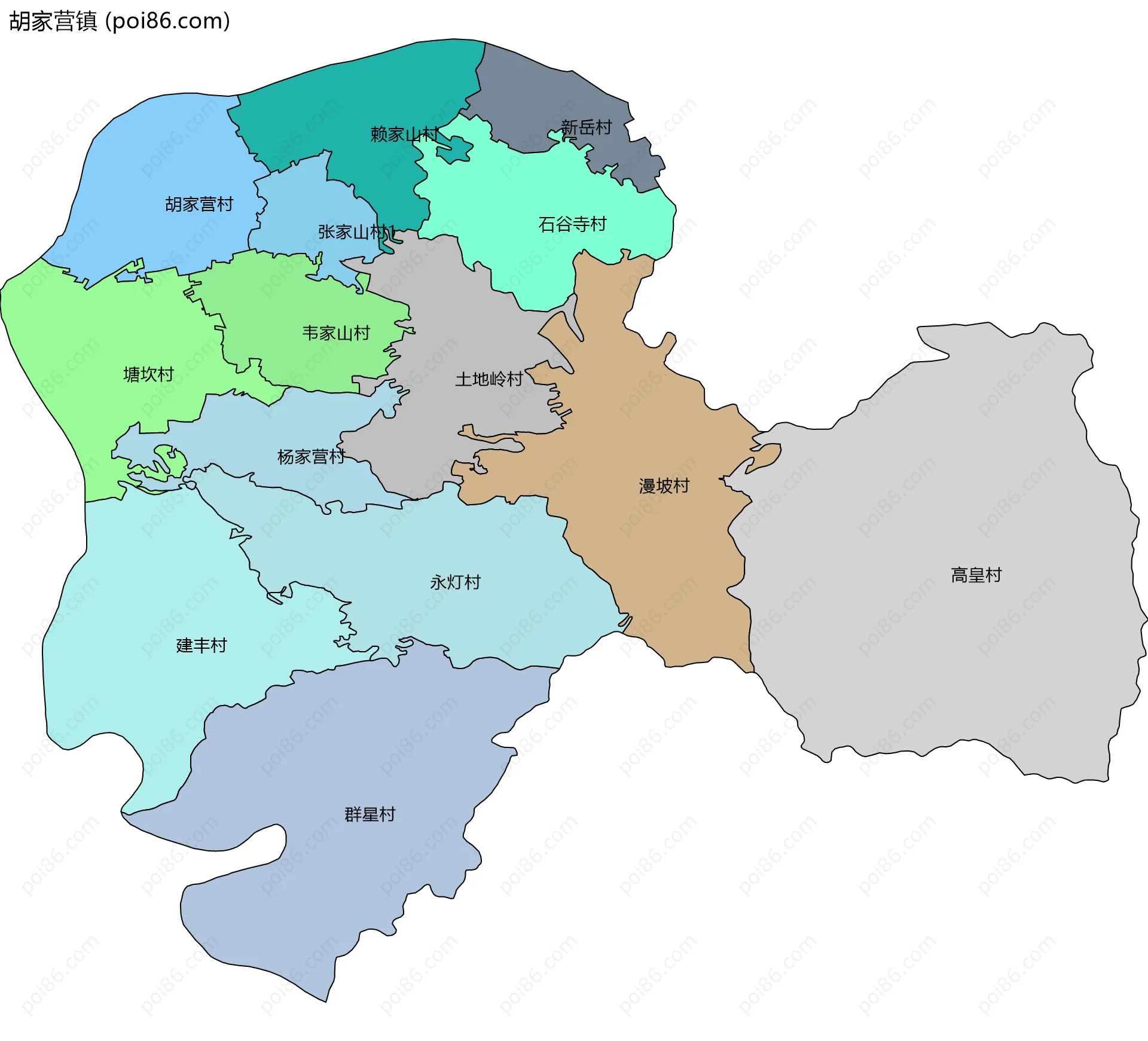 胡家营镇边界地图(五级行政区划)