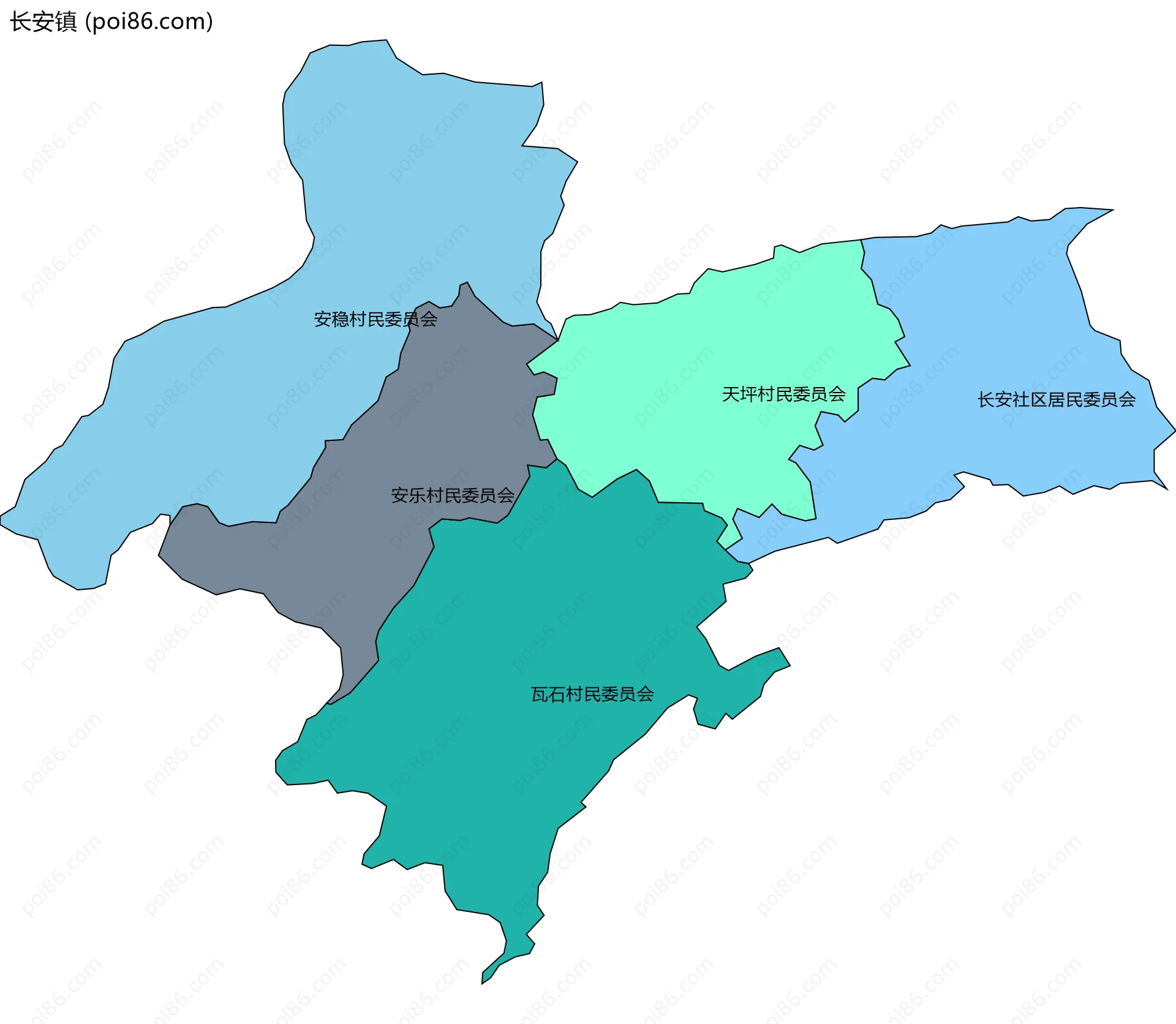 长安镇边界地图(五级行政区划)