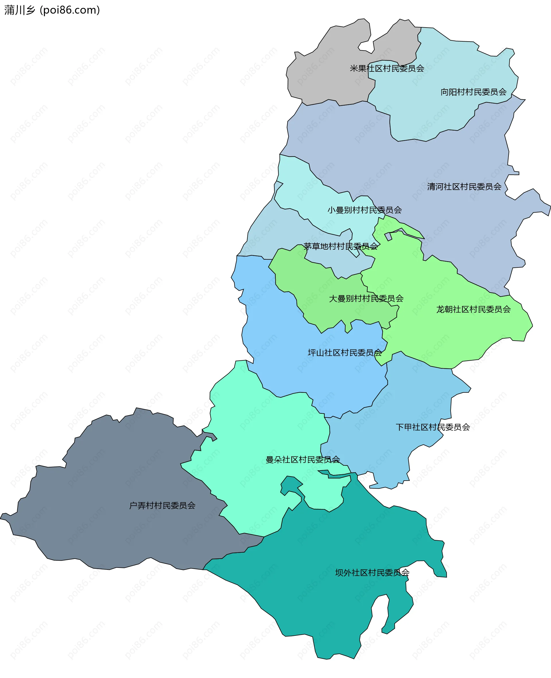 蒲川乡边界地图(五级行政区划)