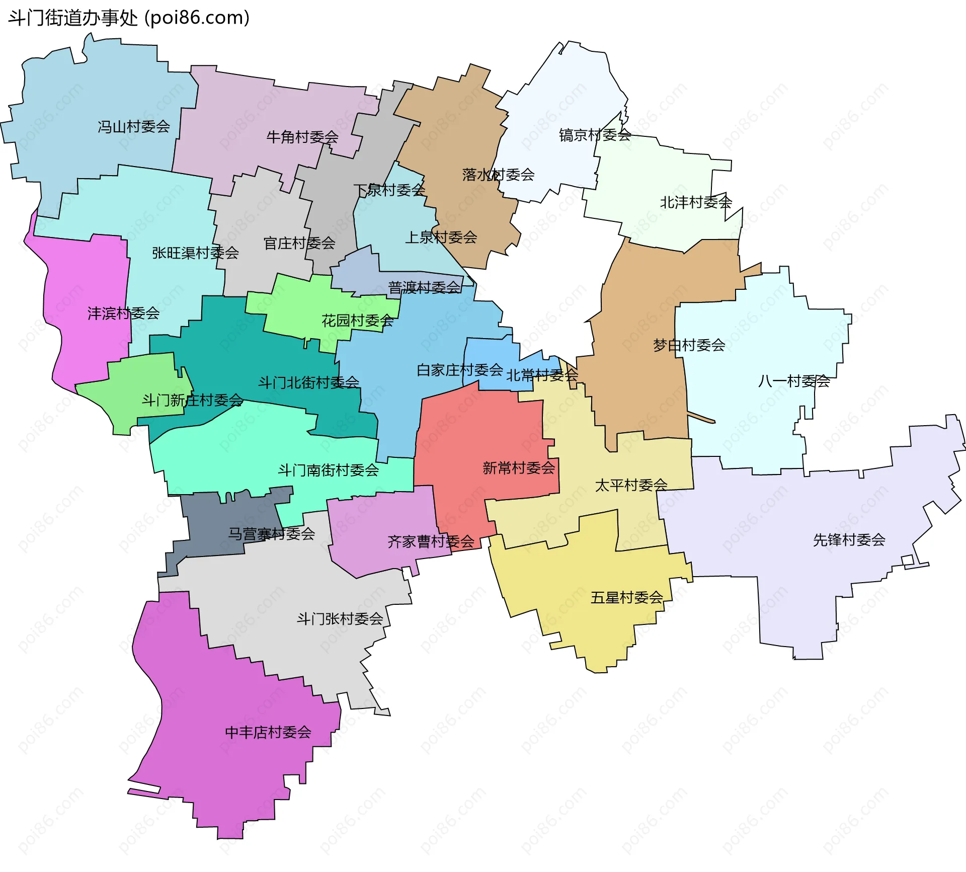 斗门街道办事处边界地图(五级行政区划)