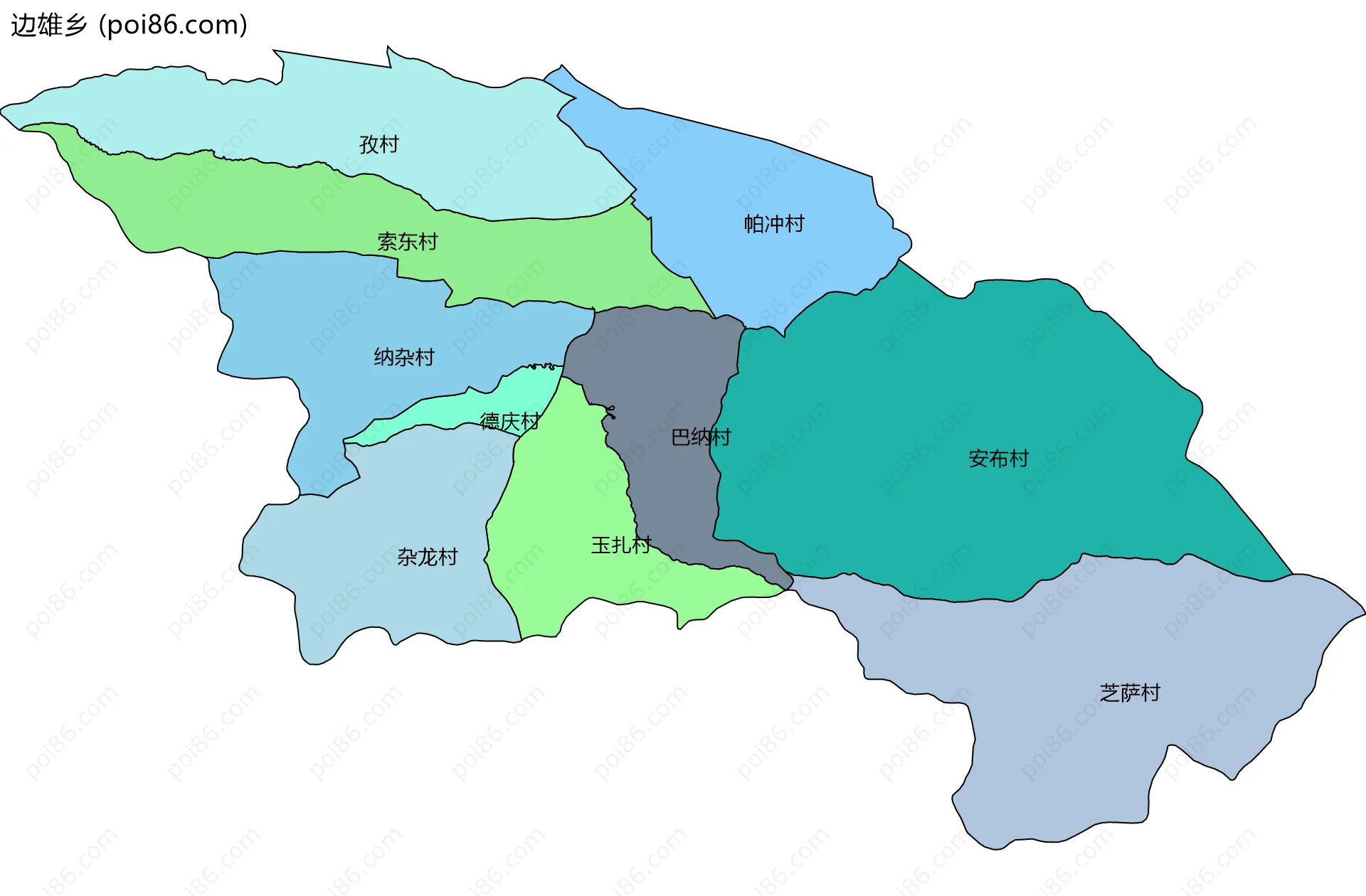 边雄乡边界地图(五级行政区划)