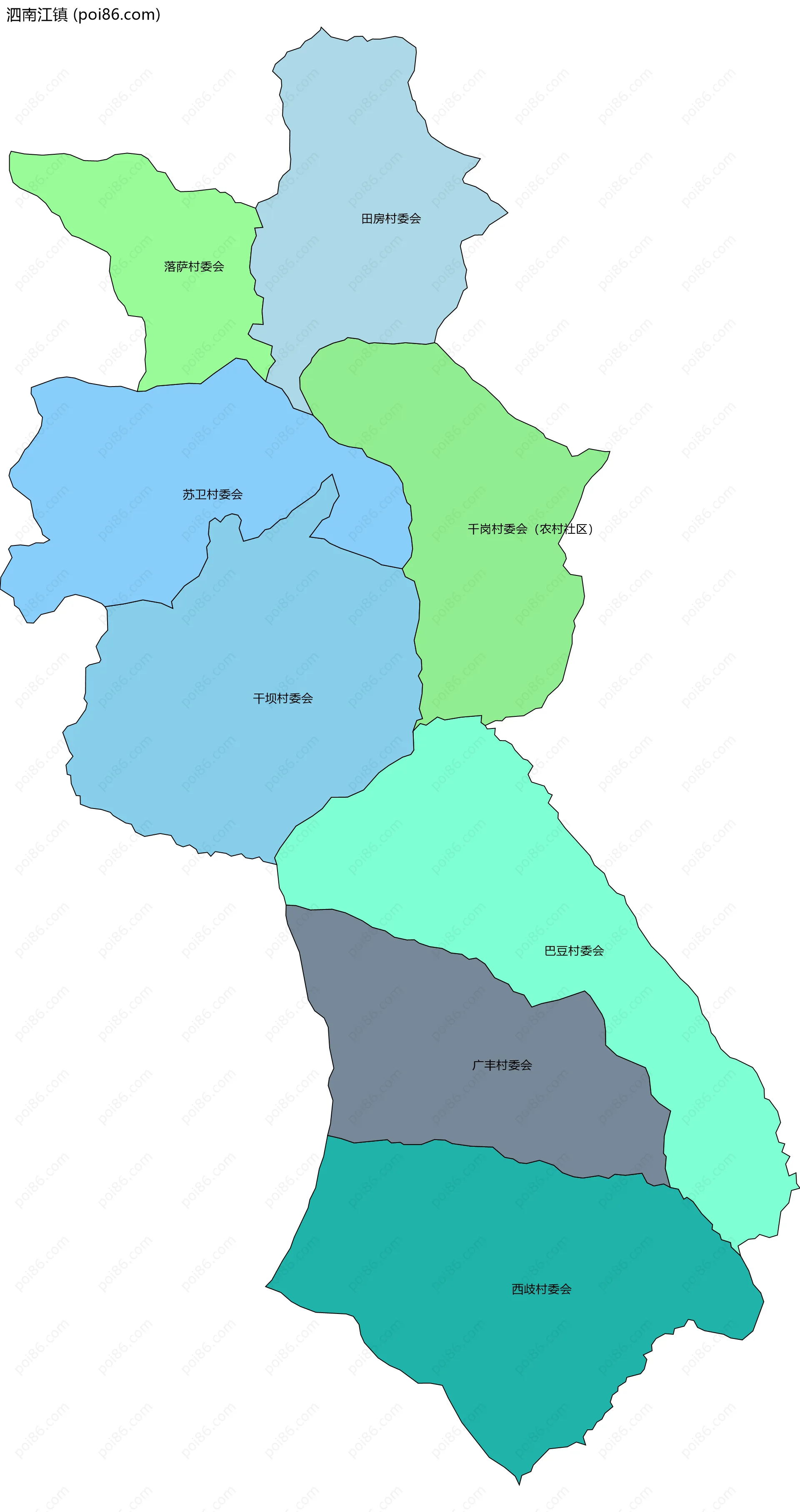 泗南江镇边界地图(五级行政区划)