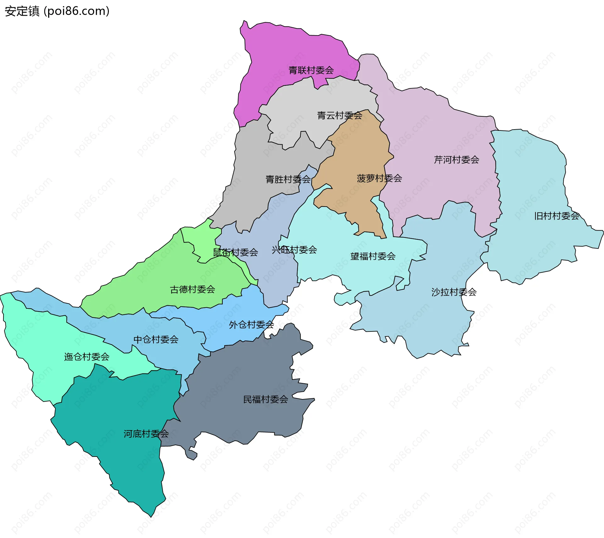 安定镇边界地图(五级行政区划)