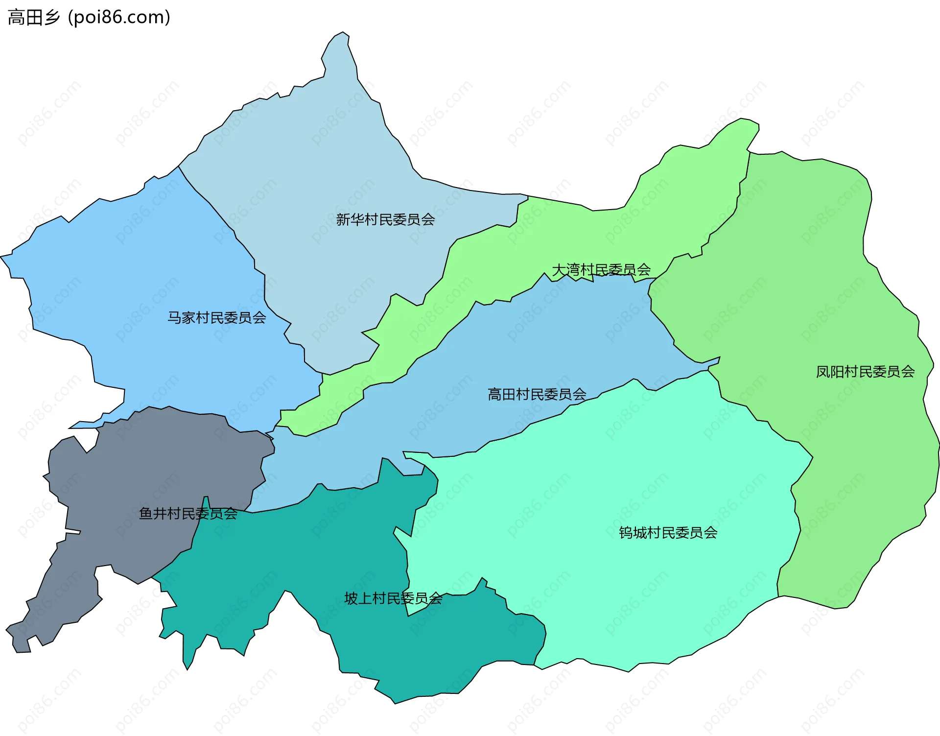 高田乡边界地图(五级行政区划)