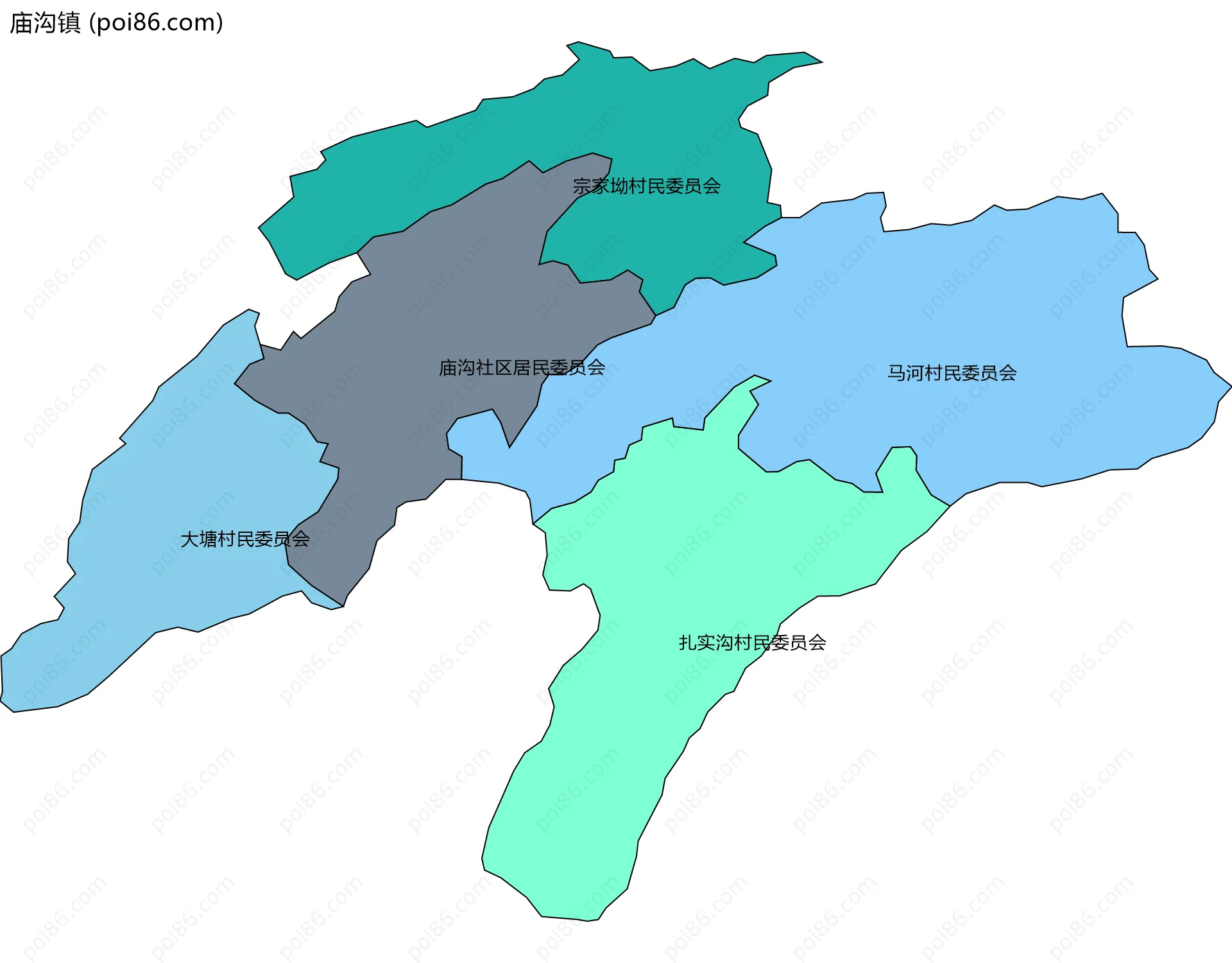 庙沟镇边界地图(五级行政区划)
