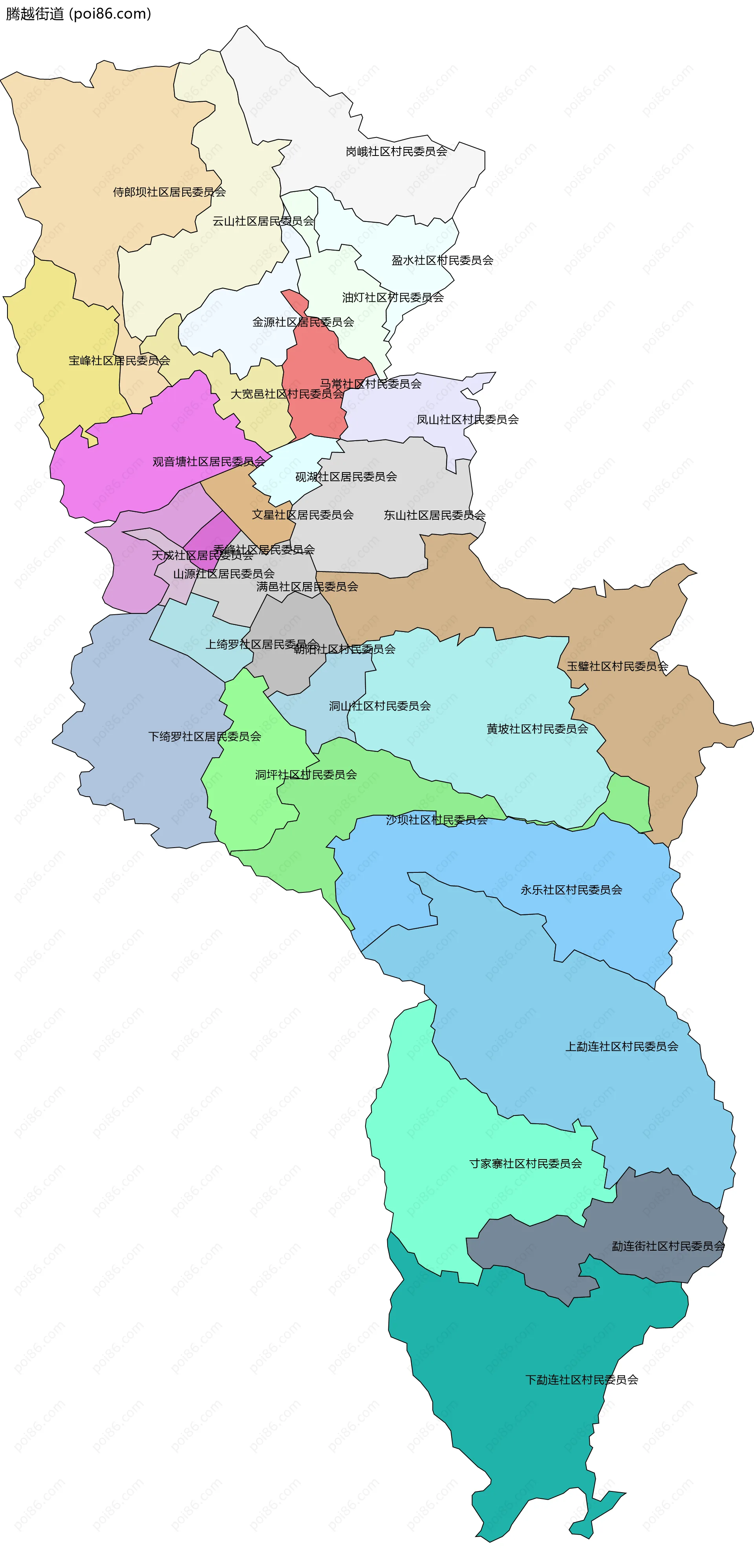 腾越街道边界地图(五级行政区划)