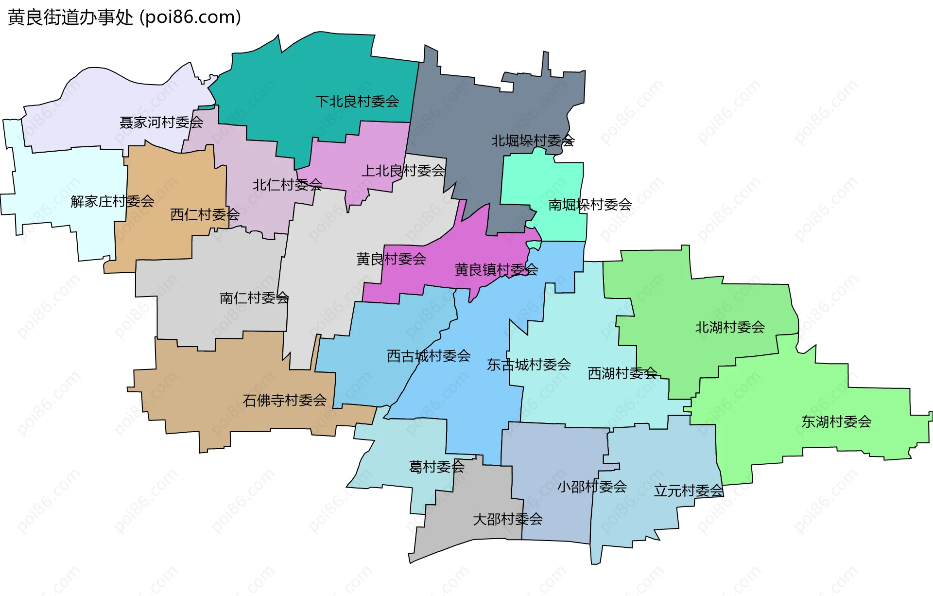 黄良街道办事处边界地图(五级行政区划)