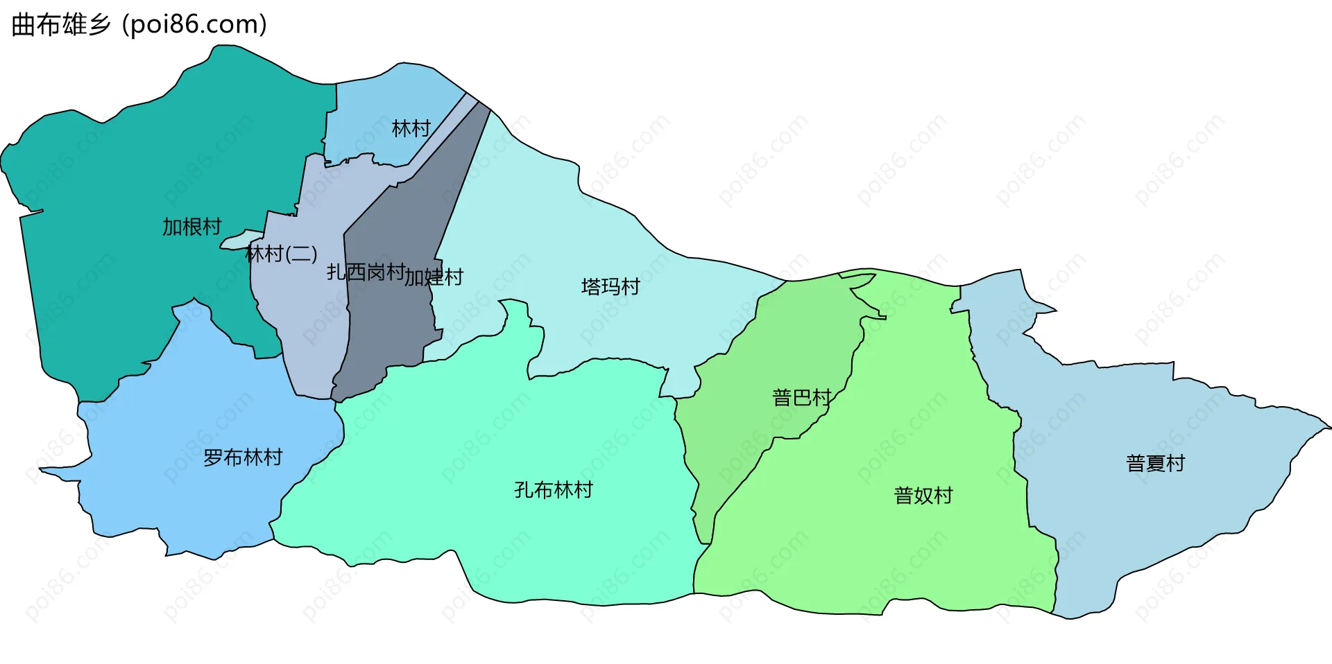 曲布雄乡边界地图(五级行政区划)