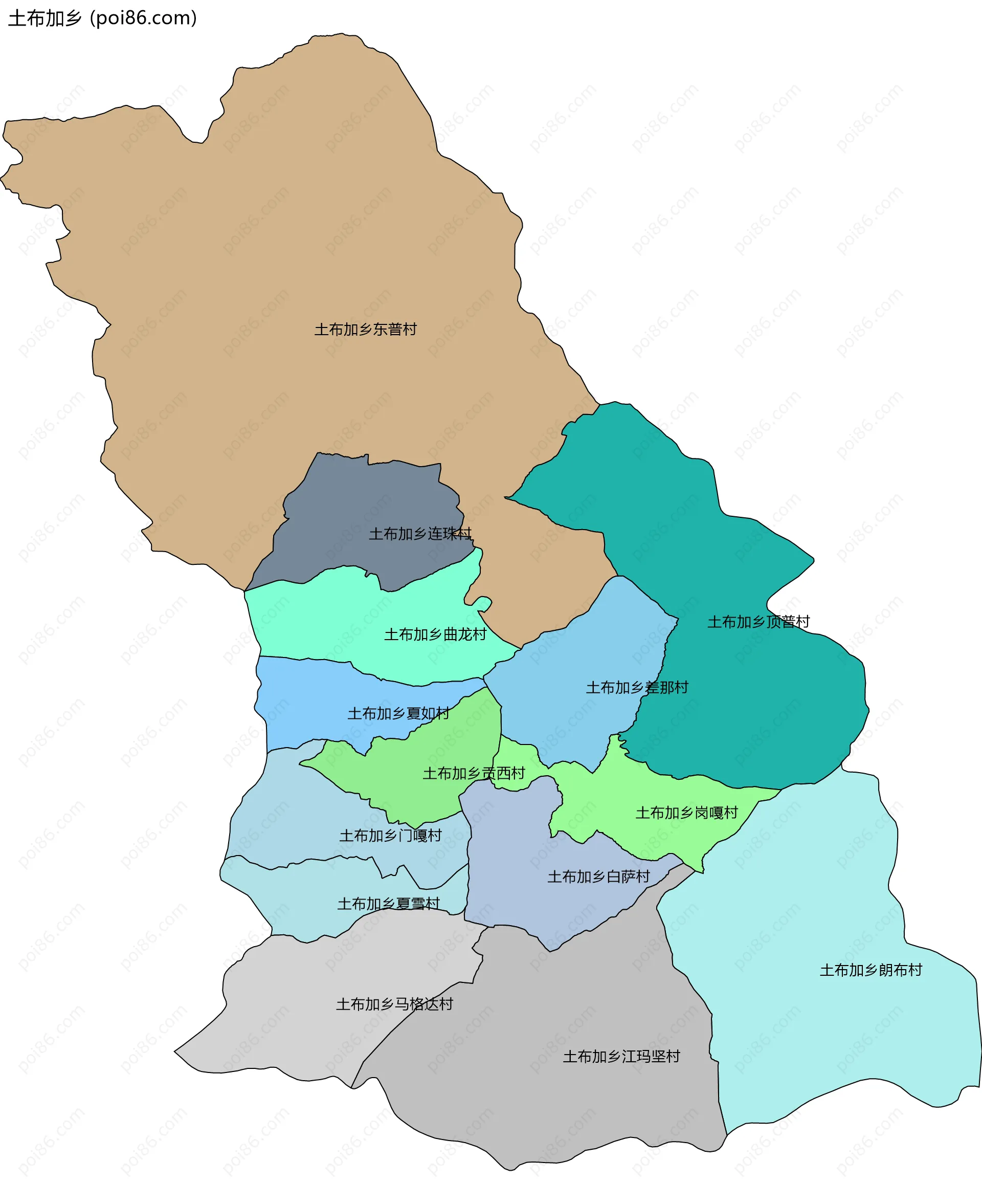 土布加乡边界地图(五级行政区划)