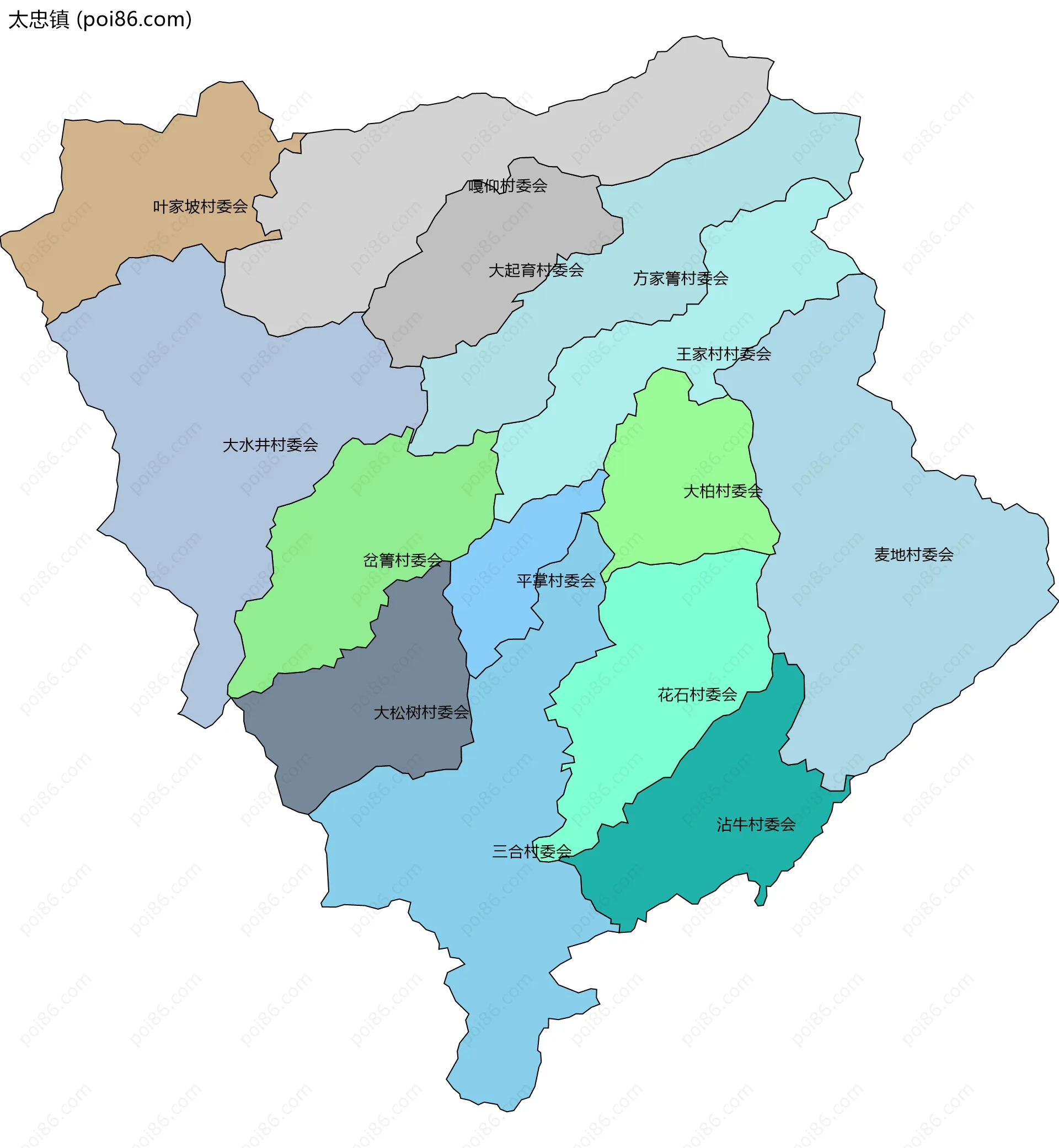 太忠镇边界地图(五级行政区划)