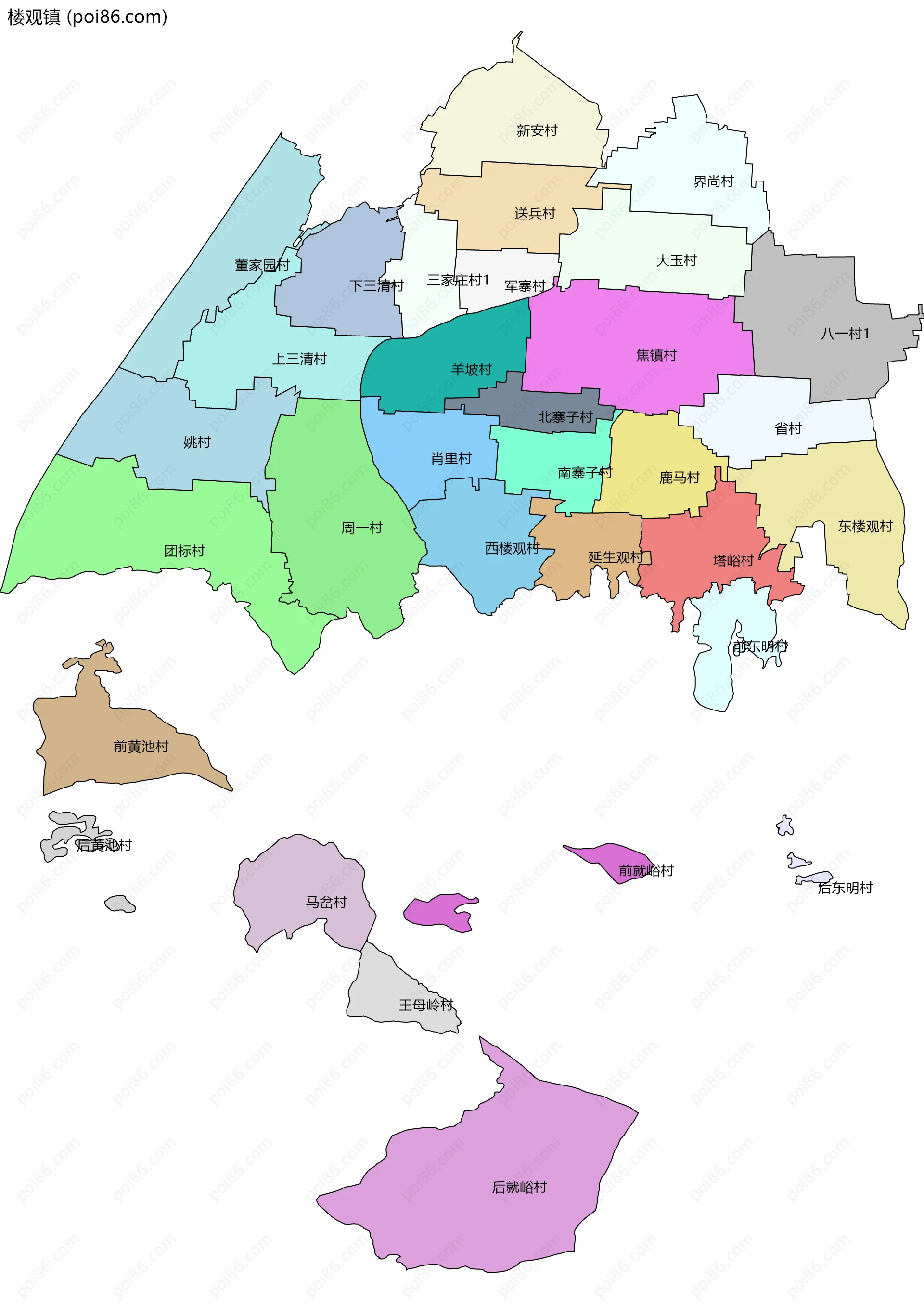 楼观镇边界地图(五级行政区划)