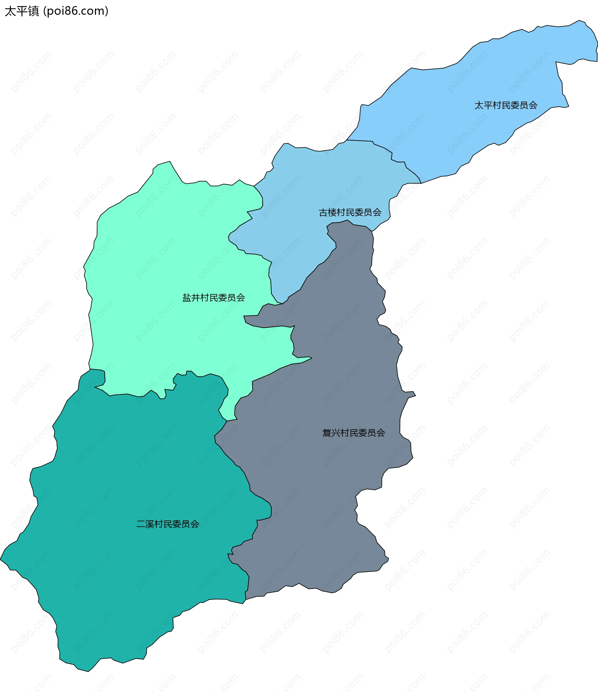 太平镇边界地图(五级行政区划)