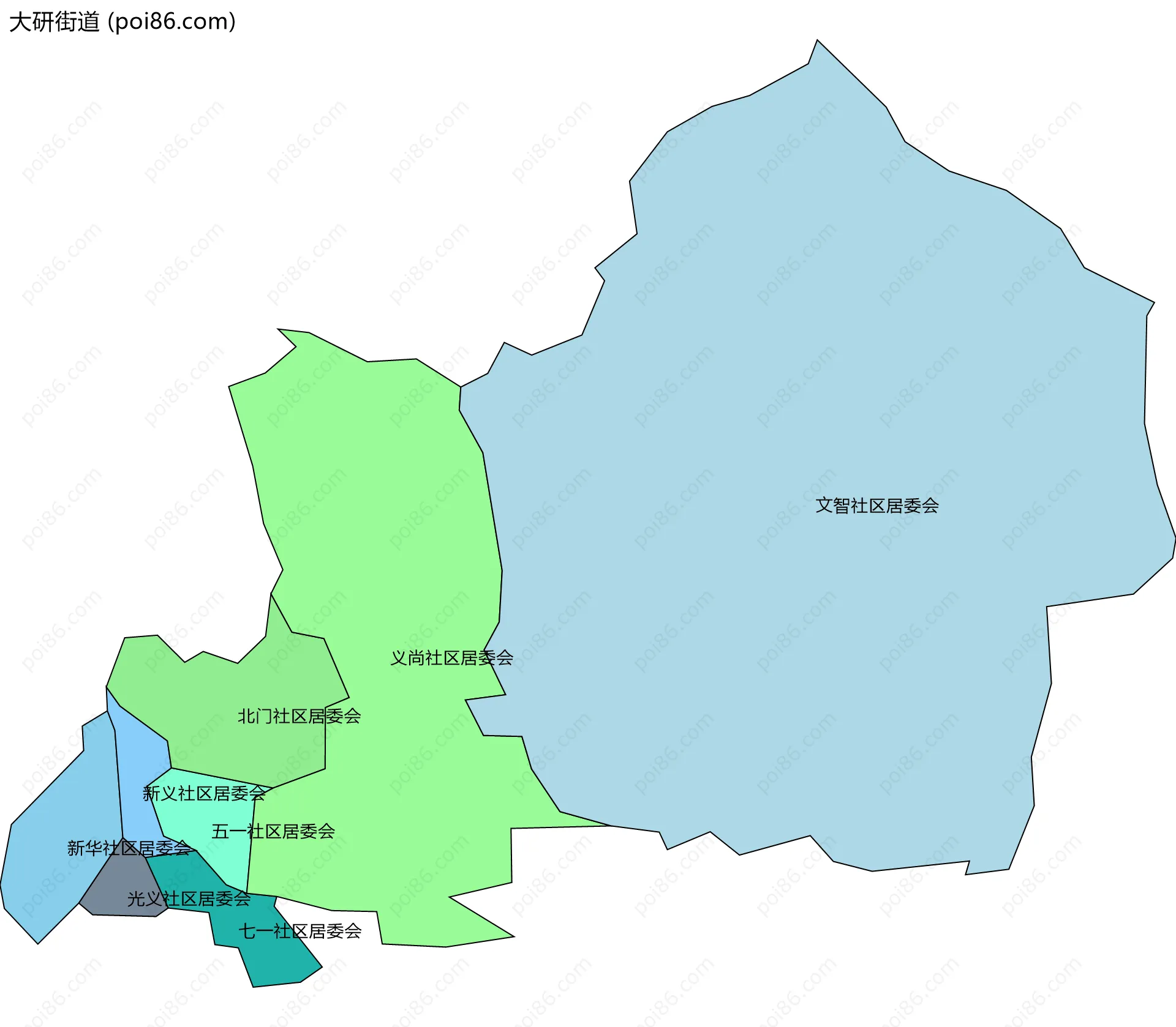 大研街道边界地图(五级行政区划)