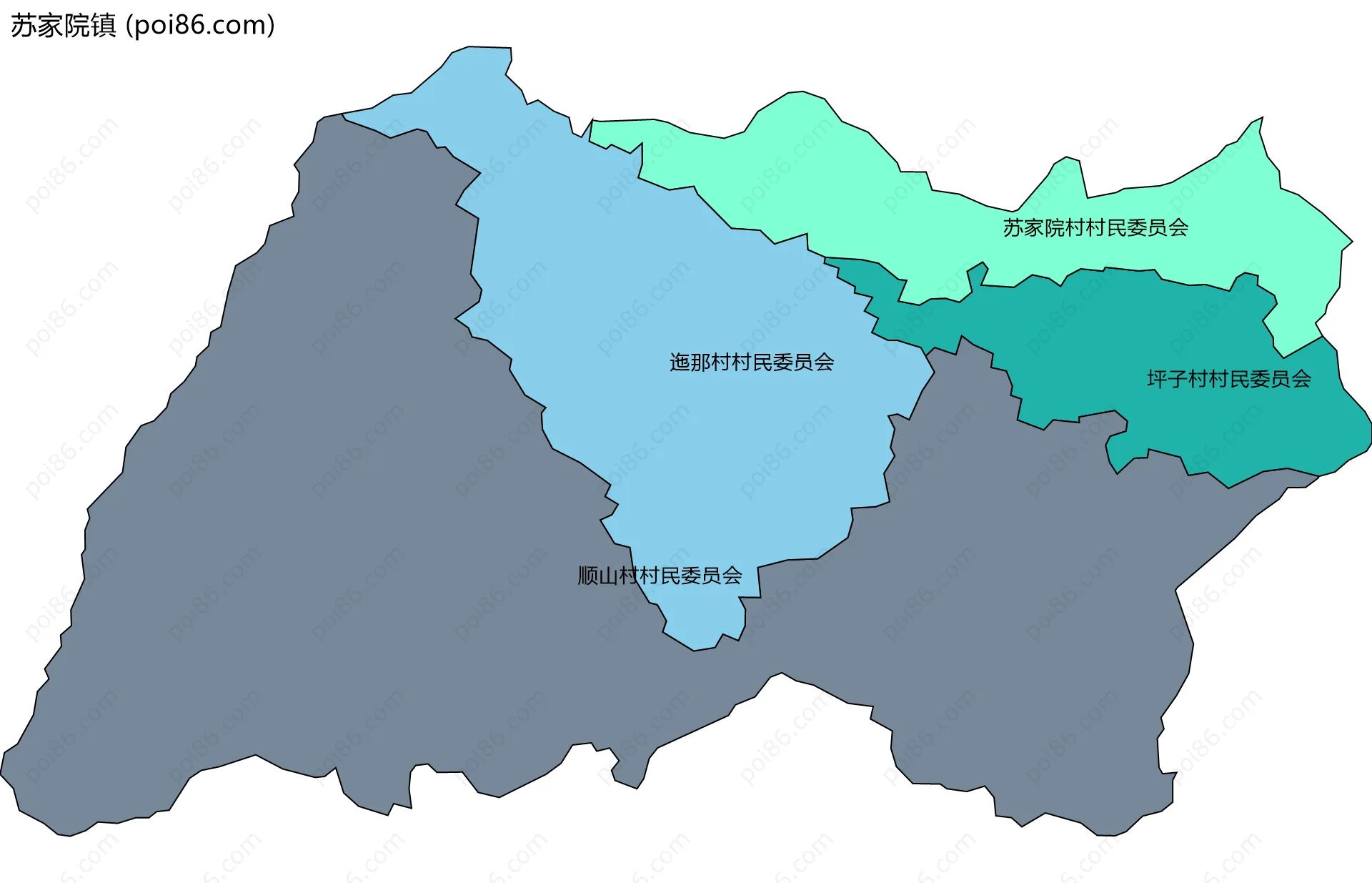 苏家院镇边界地图(五级行政区划)