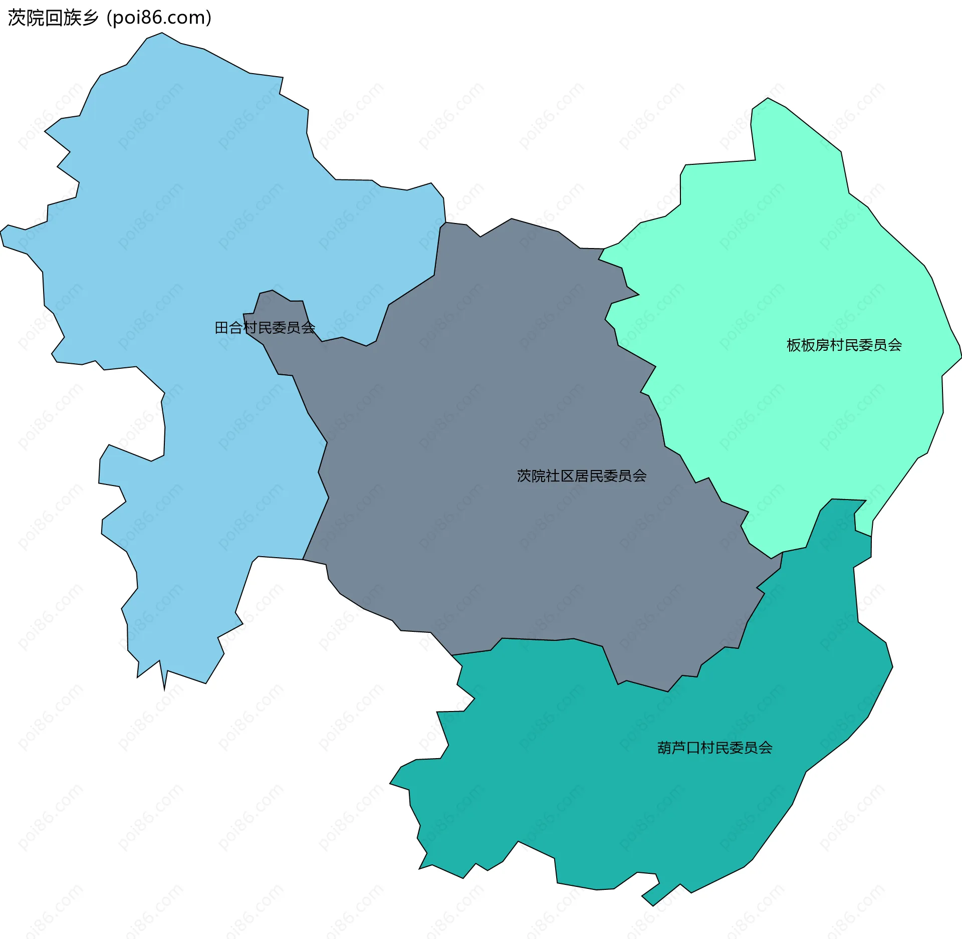 茨院回族乡边界地图(五级行政区划)