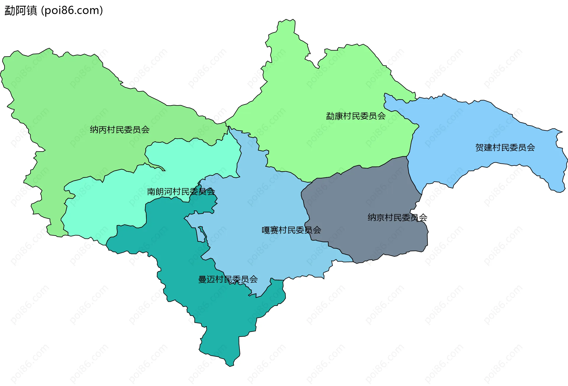 勐阿镇边界地图(五级行政区划)