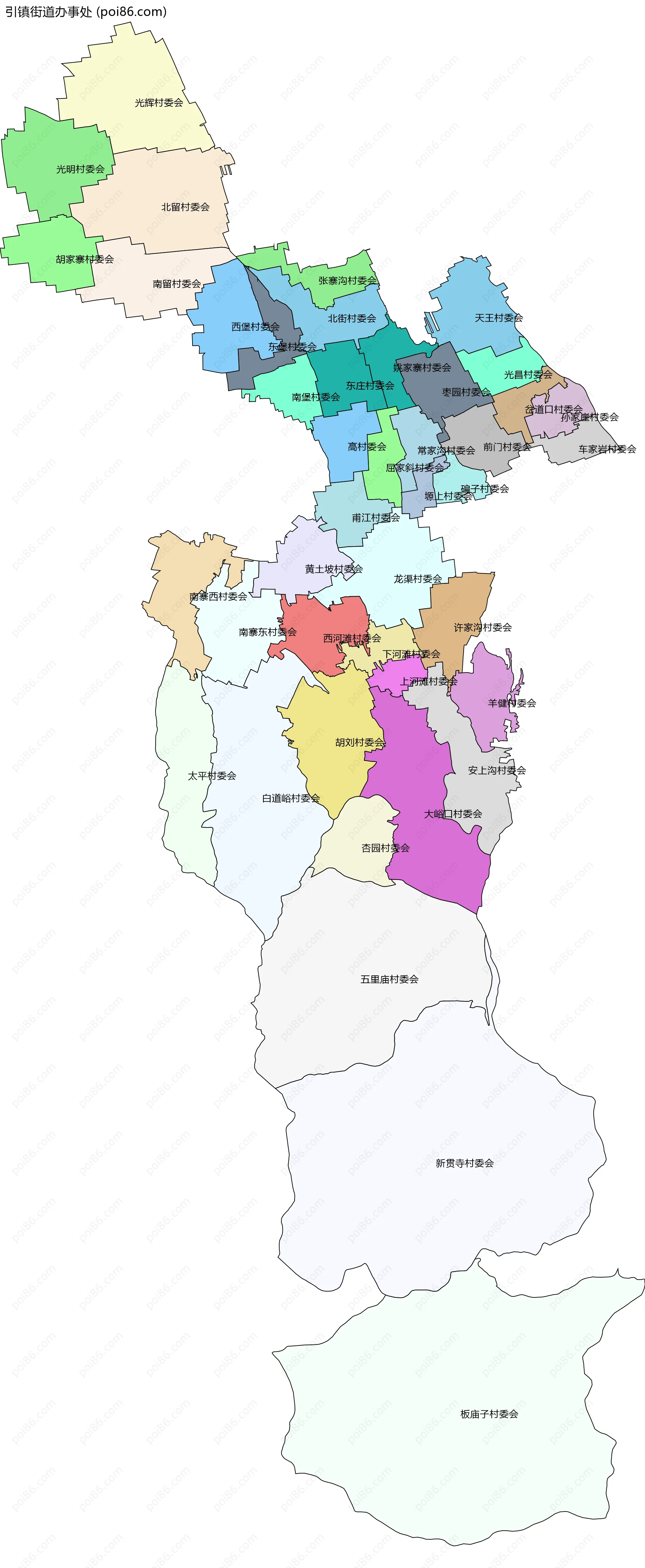 引镇街道办事处边界地图(五级行政区划)