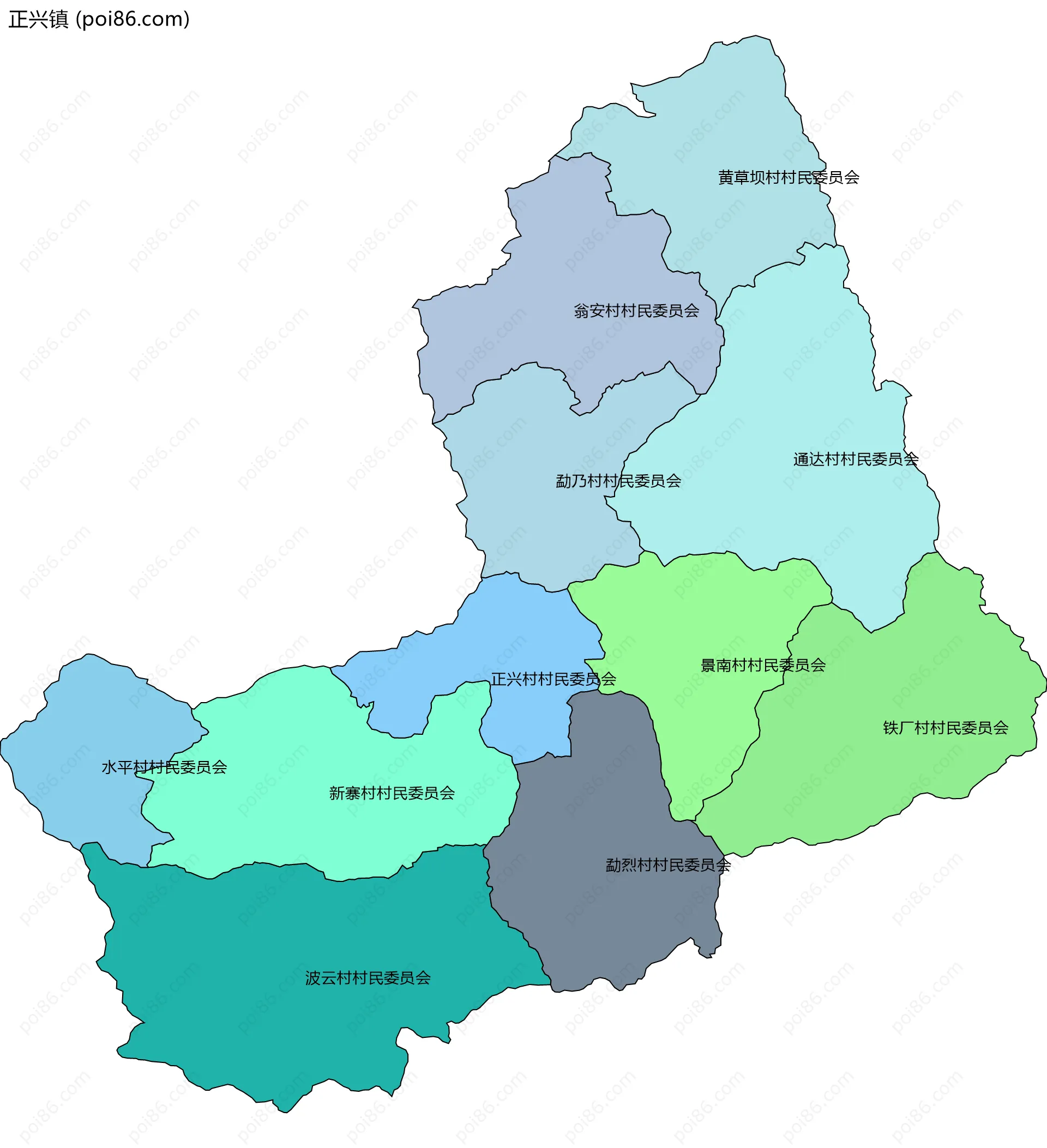 正兴镇边界地图(五级行政区划)