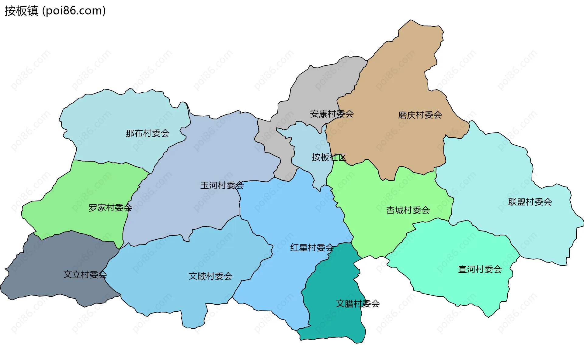 按板镇边界地图(五级行政区划)