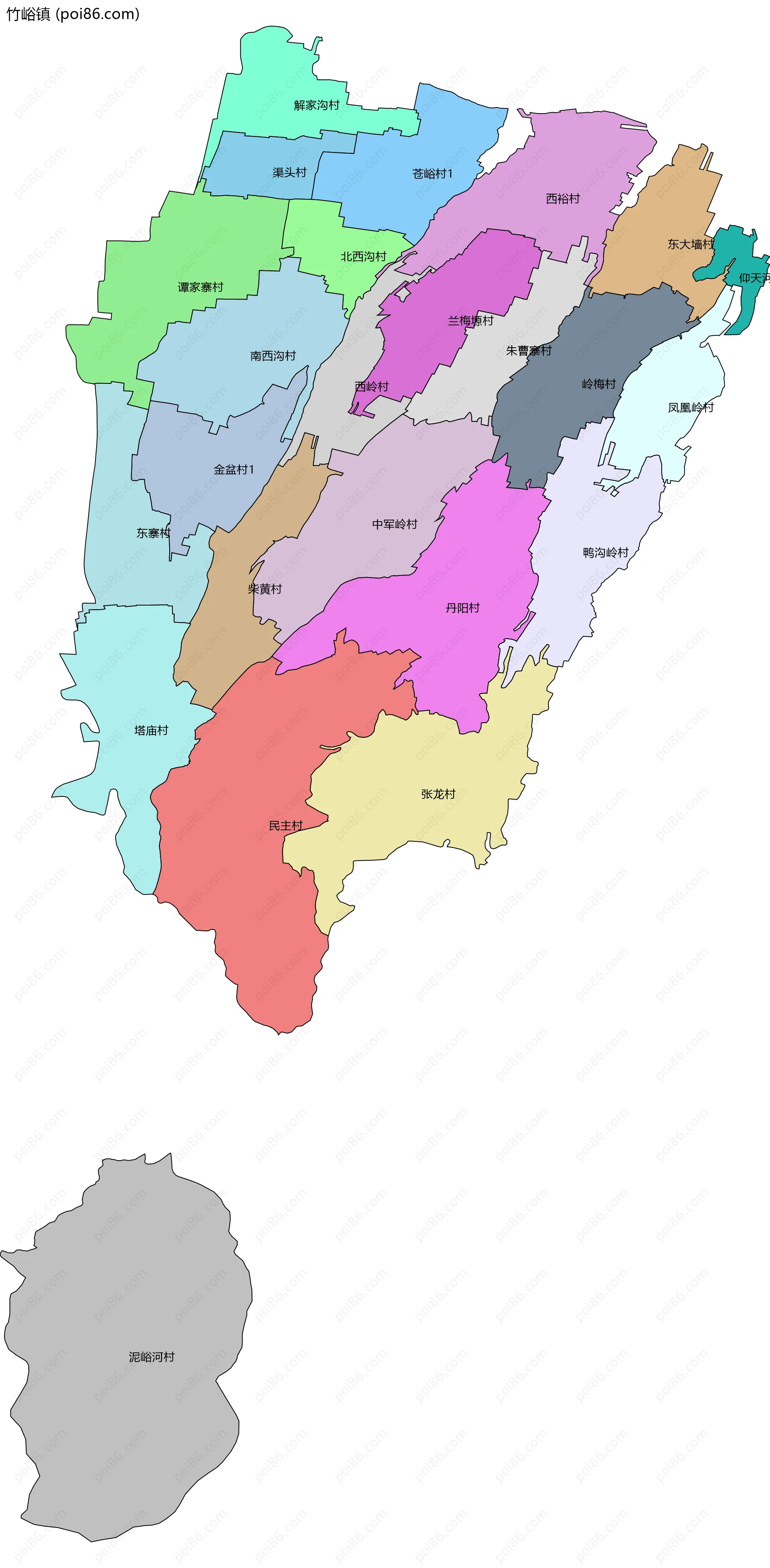 竹峪镇边界地图(五级行政区划)