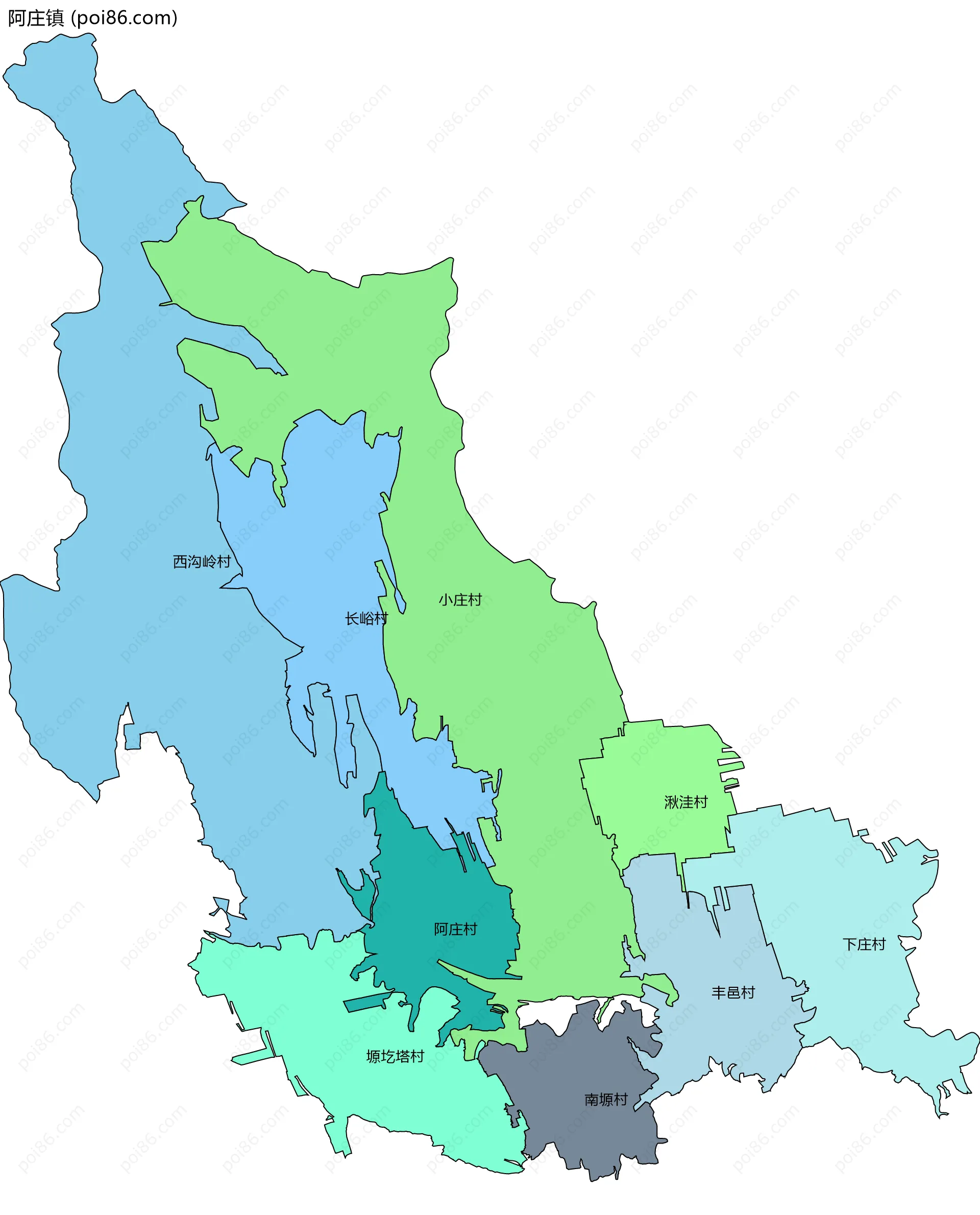 阿庄镇边界地图(五级行政区划)