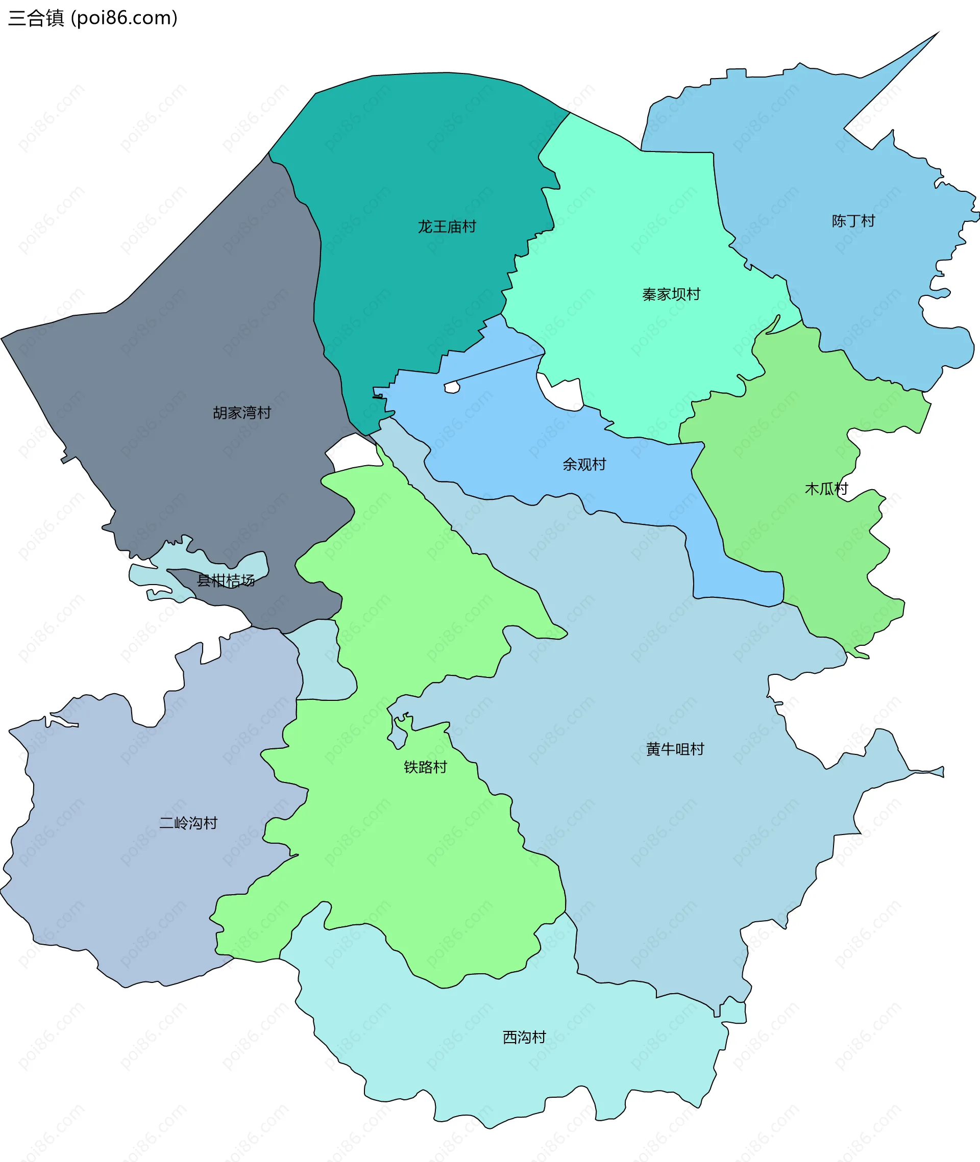 三合镇边界地图(五级行政区划)