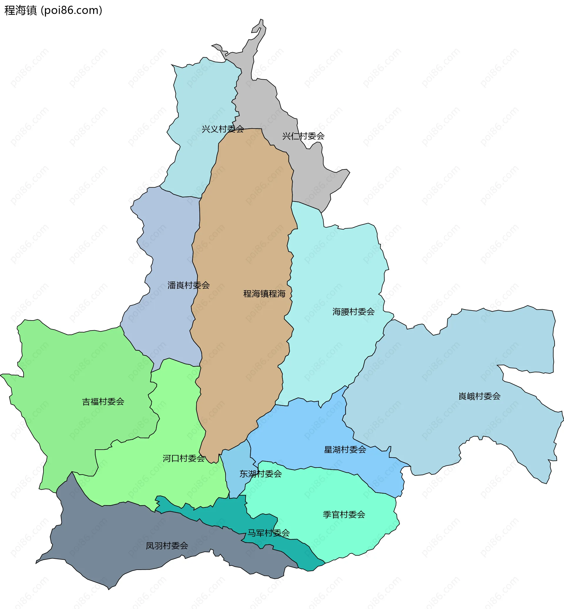 程海镇边界地图(五级行政区划)