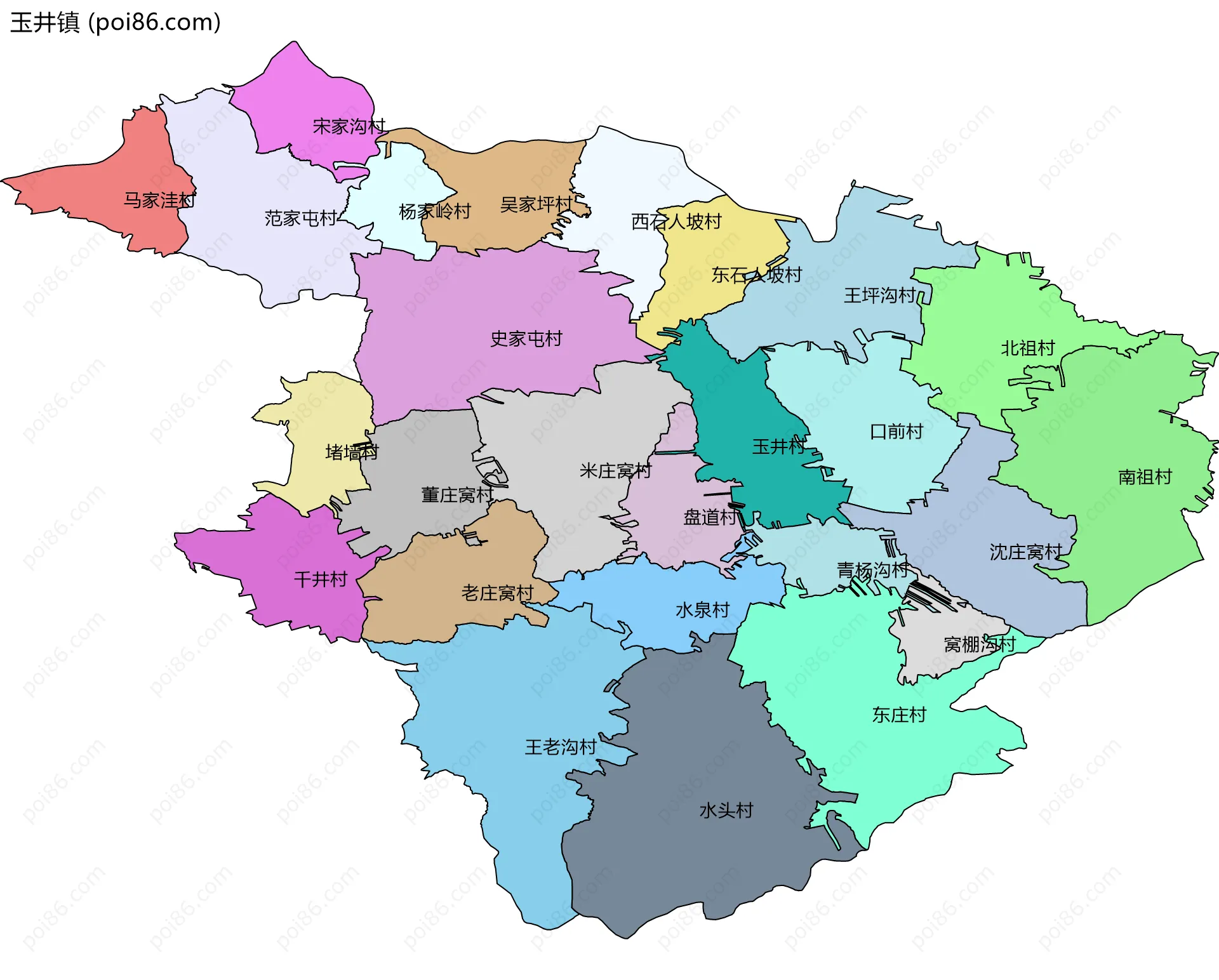 玉井镇边界地图(五级行政区划)