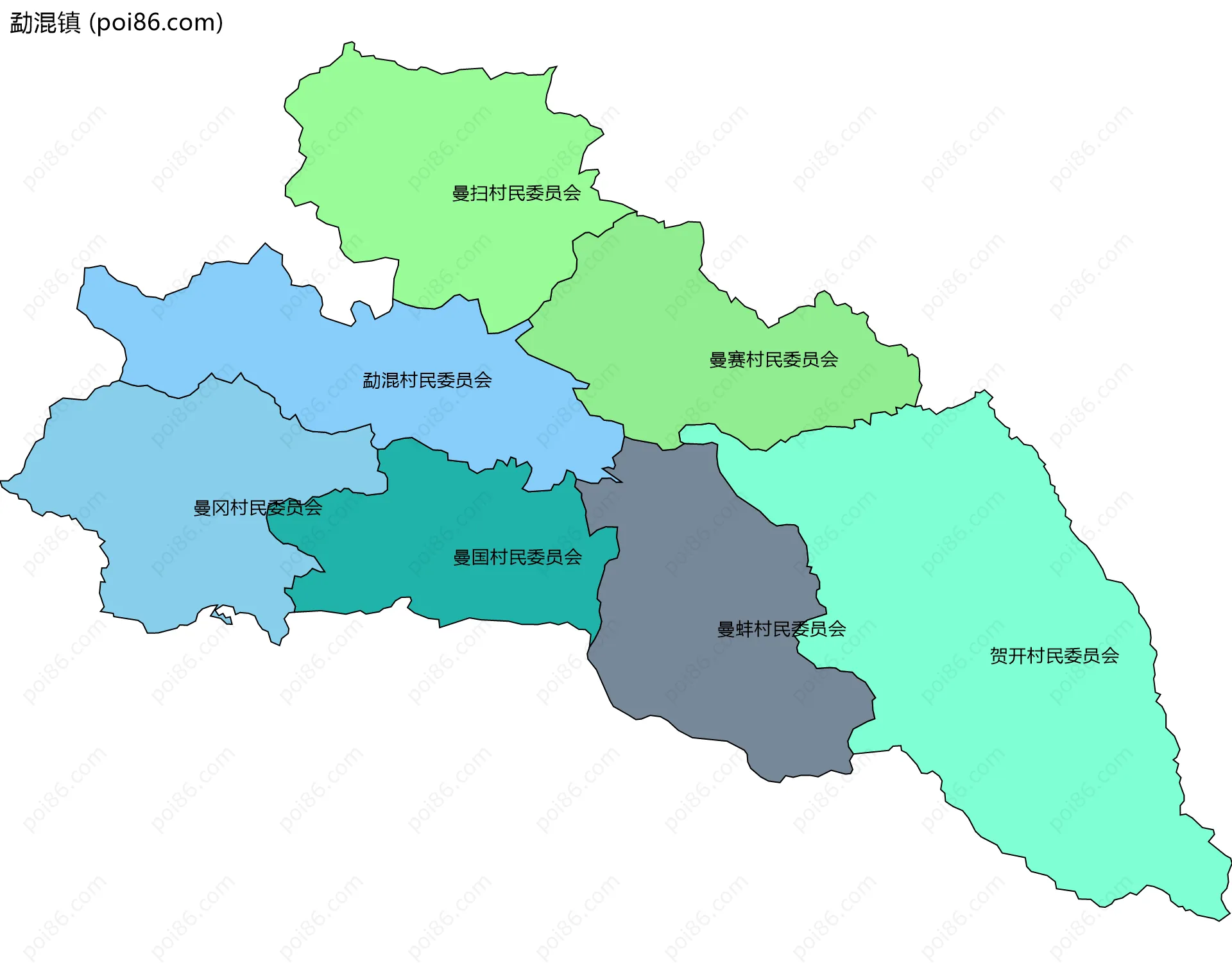 勐混镇边界地图(五级行政区划)