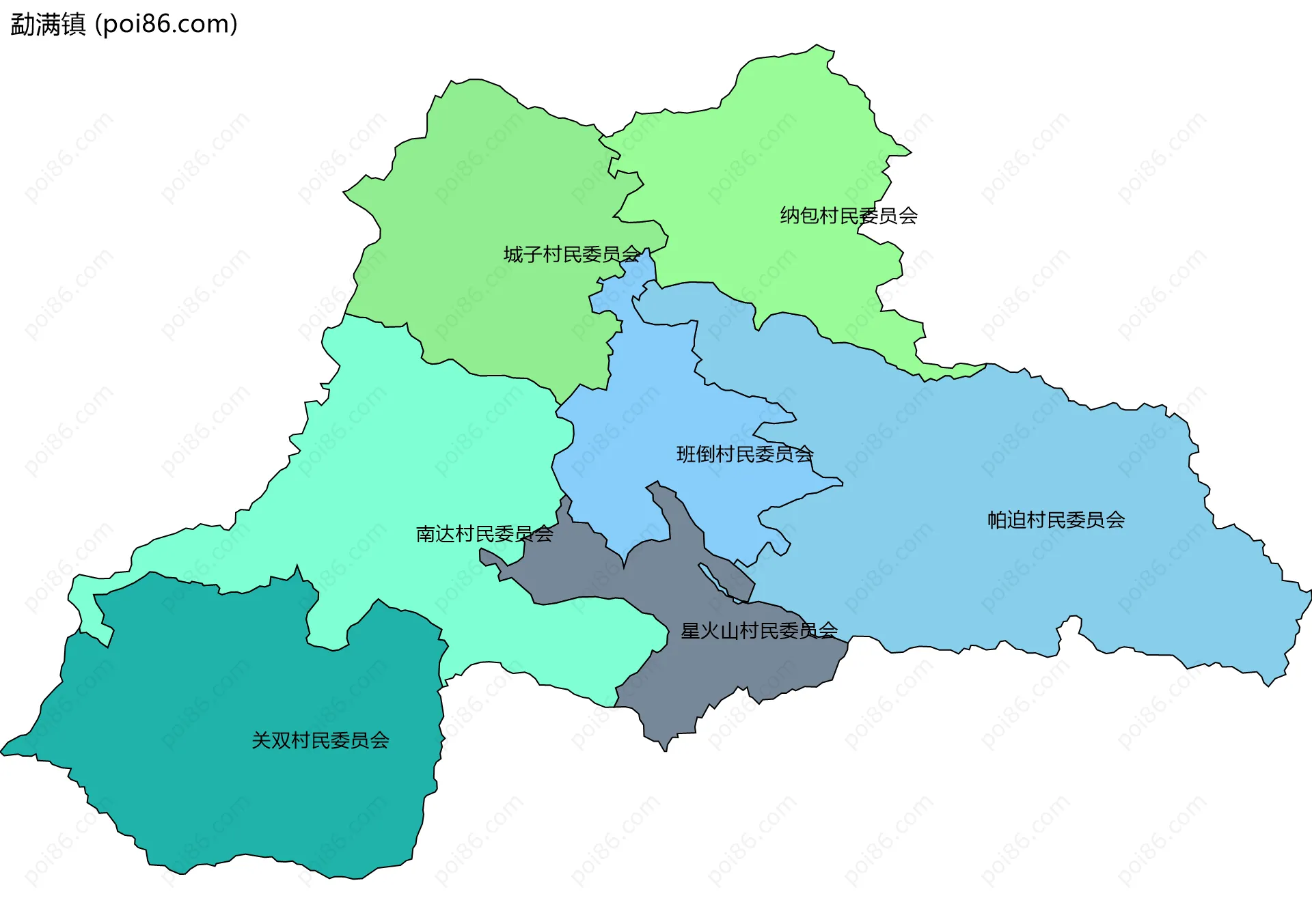 勐满镇边界地图(五级行政区划)