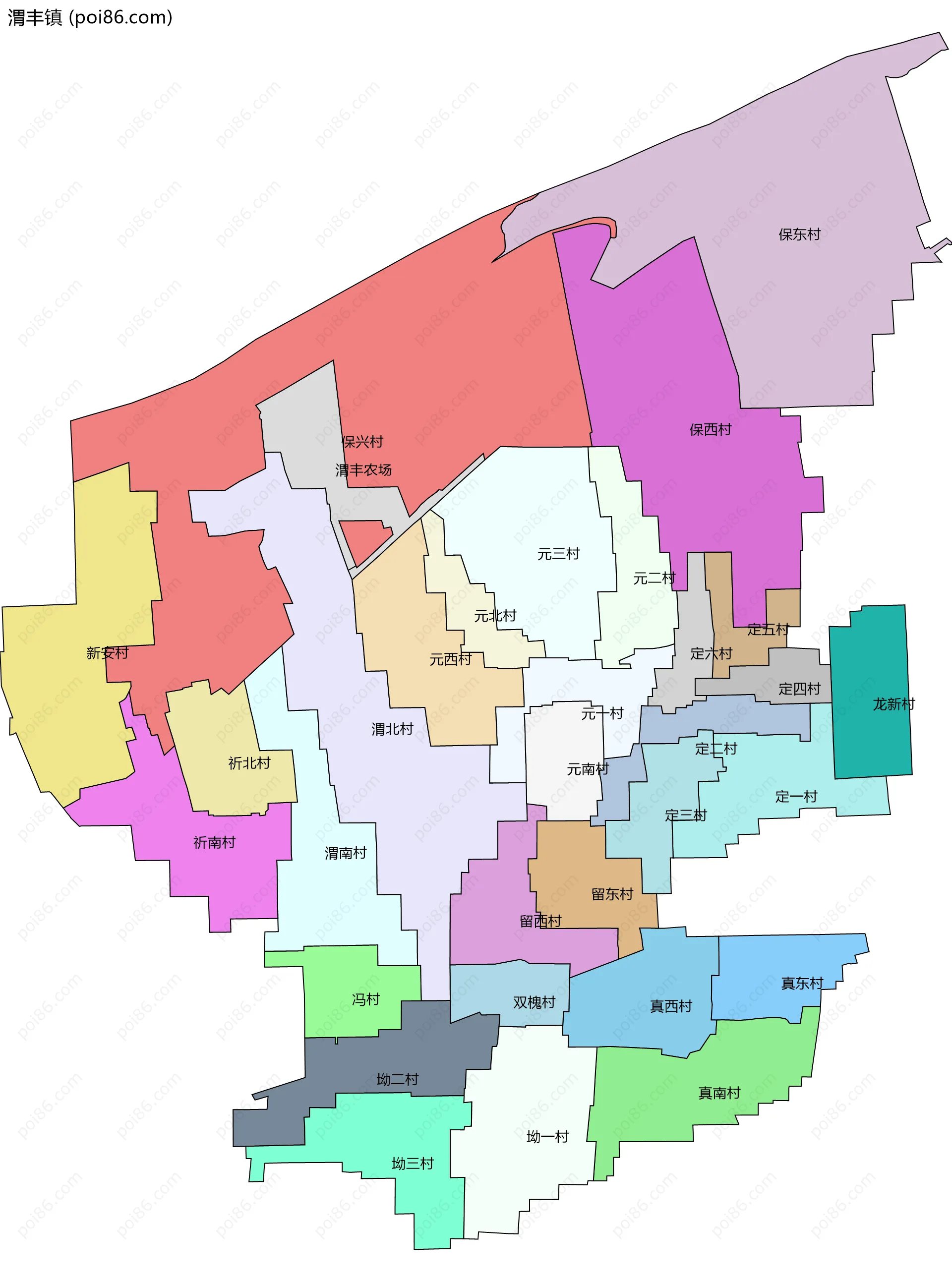 渭丰镇边界地图(五级行政区划)